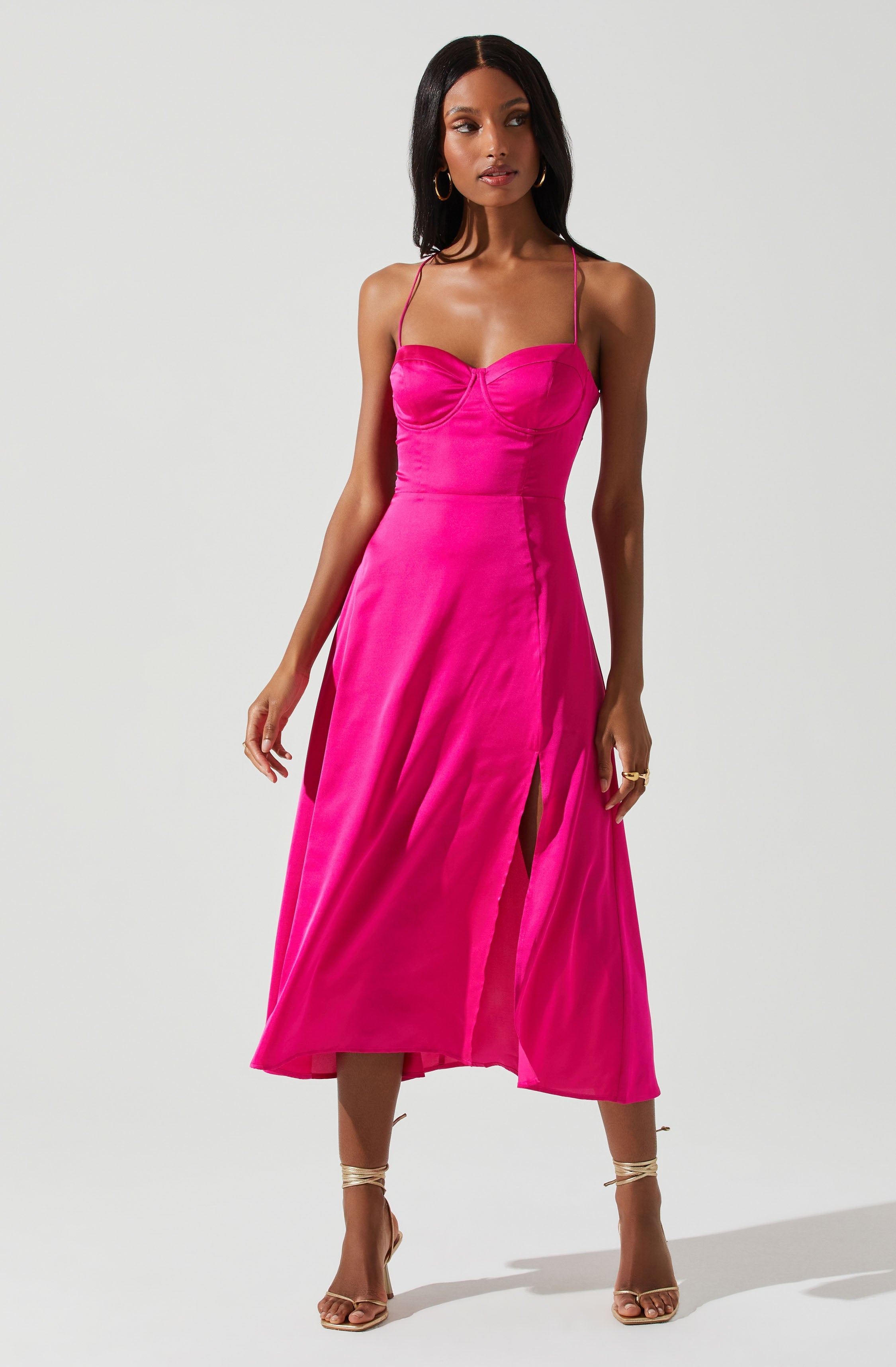 Gala Bustier Cross Strap Midi Dress - Women's Elegant Bodycon Party Dress for Cocktail, Wedding & Evening Events