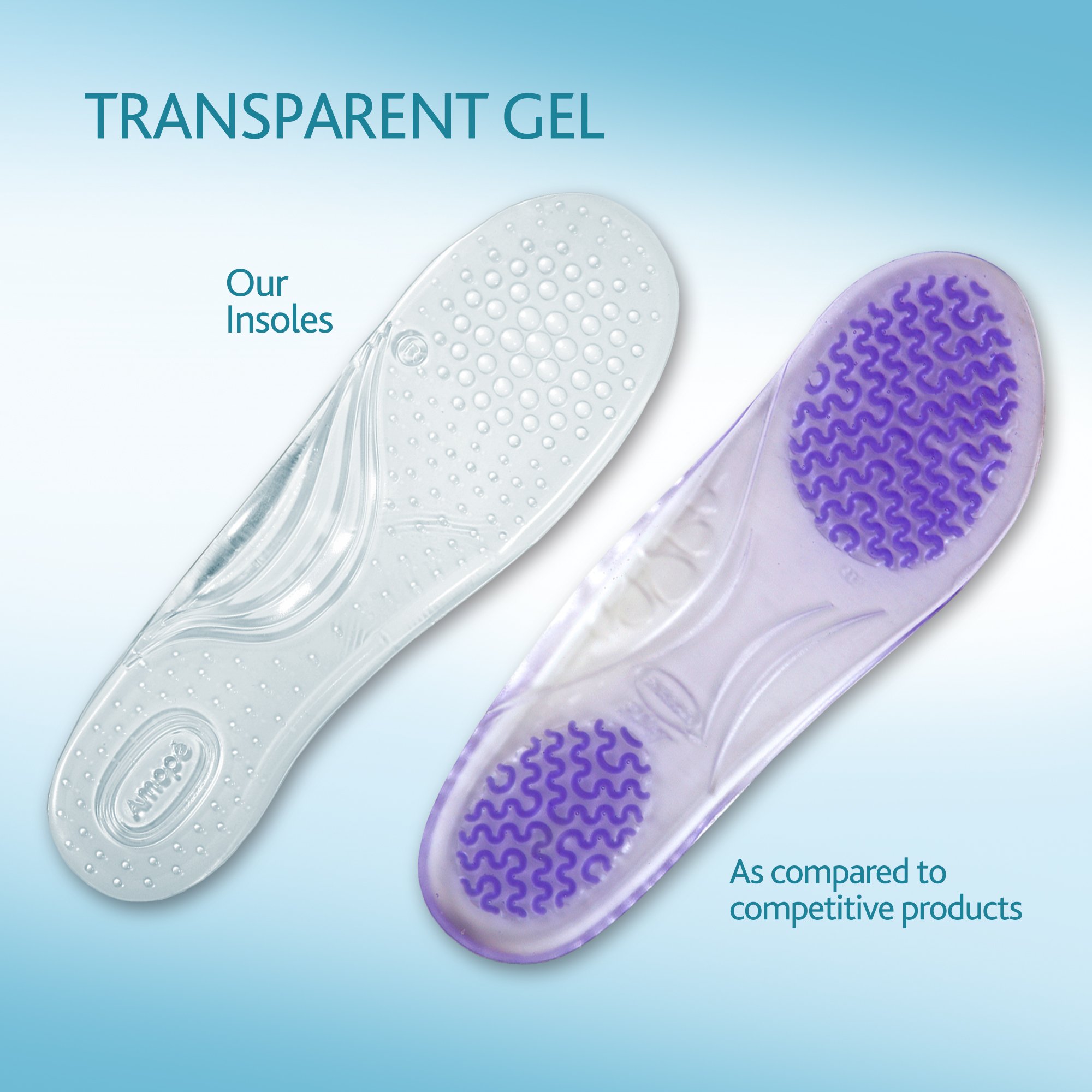 Amope GelActiv Open Shoes Insoles for Women - Cushioned Arch Support & Pain Relief - 1 Pair (Size 5-10) - Perfect for Sandals, Flip Flops & Summer Footwear Comfort
