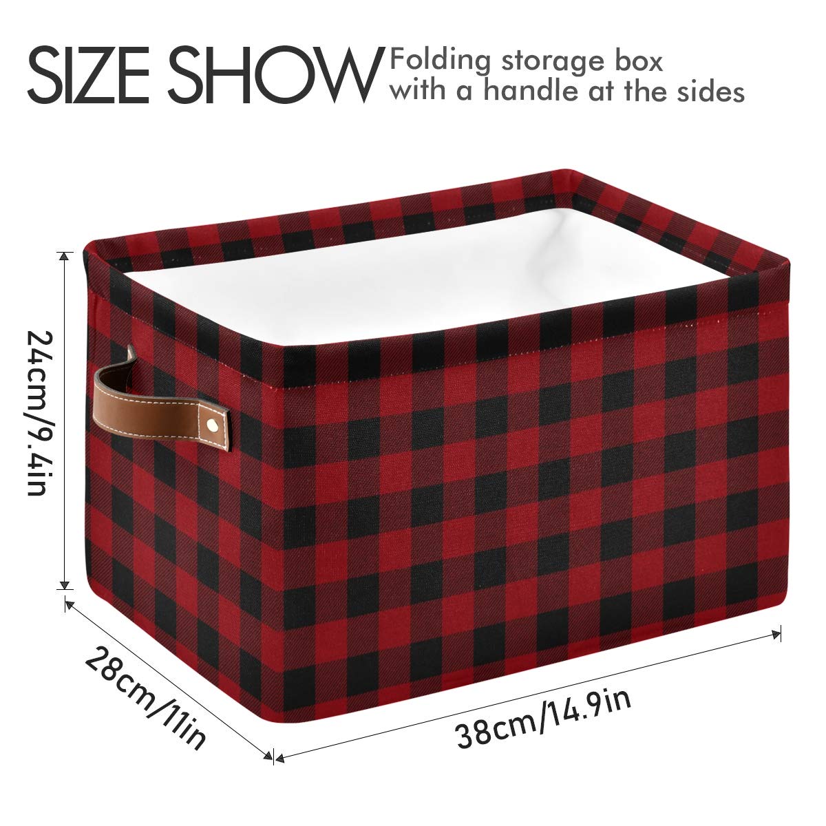 AUUXVA Collapsible Storage Basket - Classic Buffalo Grid Plaid Canvas Bin with Handles | Durable Organizer Cube for Toys, Clothes & Home Office | Perfect for Shelves, Closets & Bedroom Organization (1-Pack)