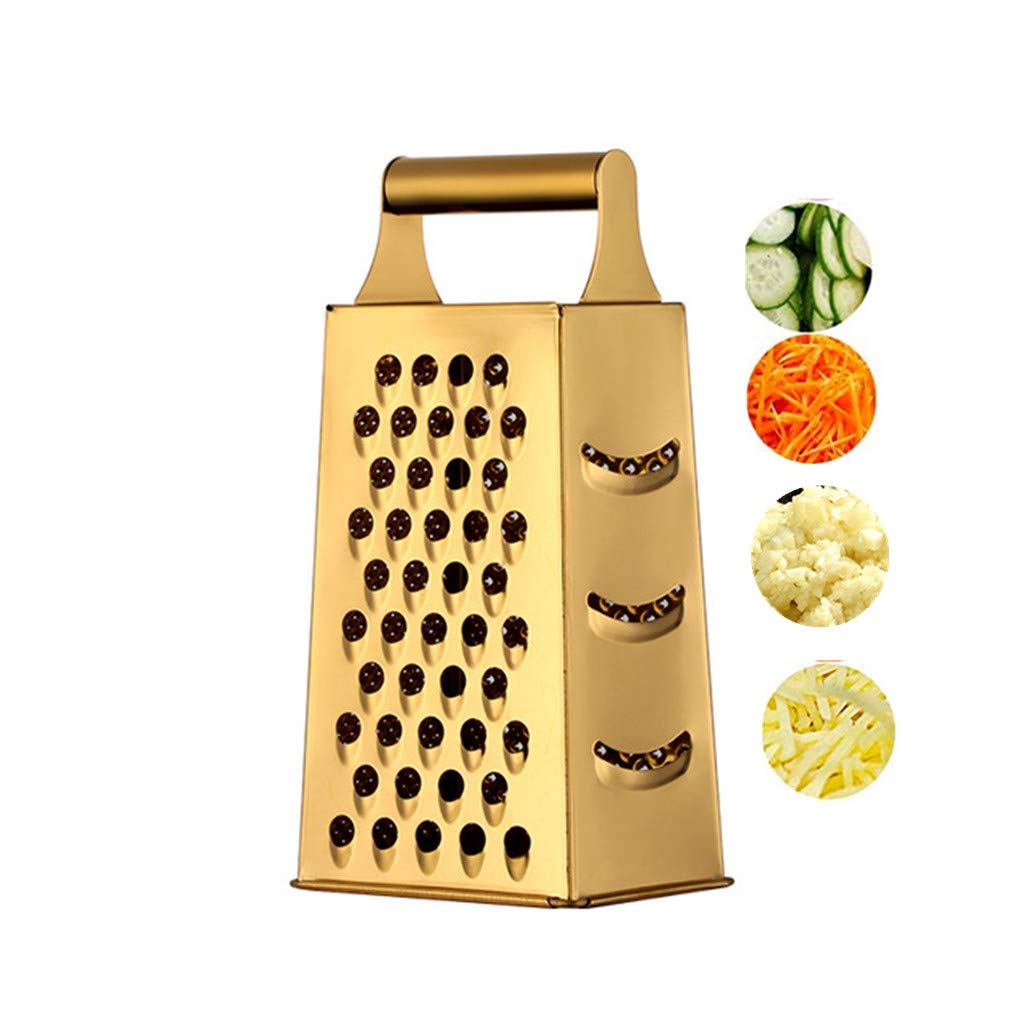 4-Sided Stainless Steel Cheese Grater & Vegetable Slicer - 9.2 Inch Large Box Grater for Parmesan, Veggies, Ginger, Fruits (Gold) - Perfect for Kitchen Prep, Salad Making & Meal Prepping