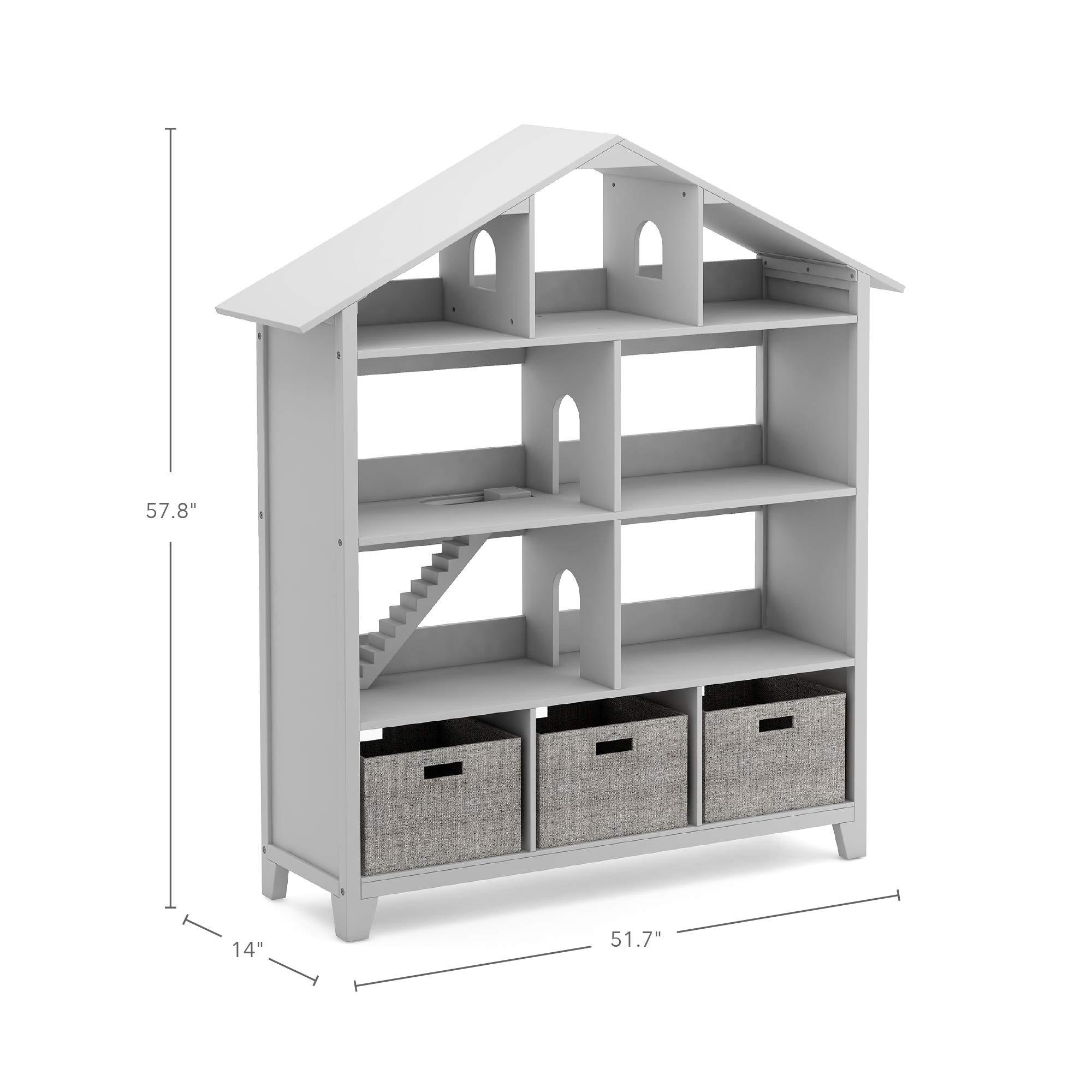 Martha Stewart Kids' Deluxe Dollhouse Bookcase - Gray: Large Wooden Storage Organizer for Books, Dolls & Toys | Children's Bookshelf for Bedroom, Playroom & Nursery | Perfect for Organizing Kids' Rooms & Play Areas