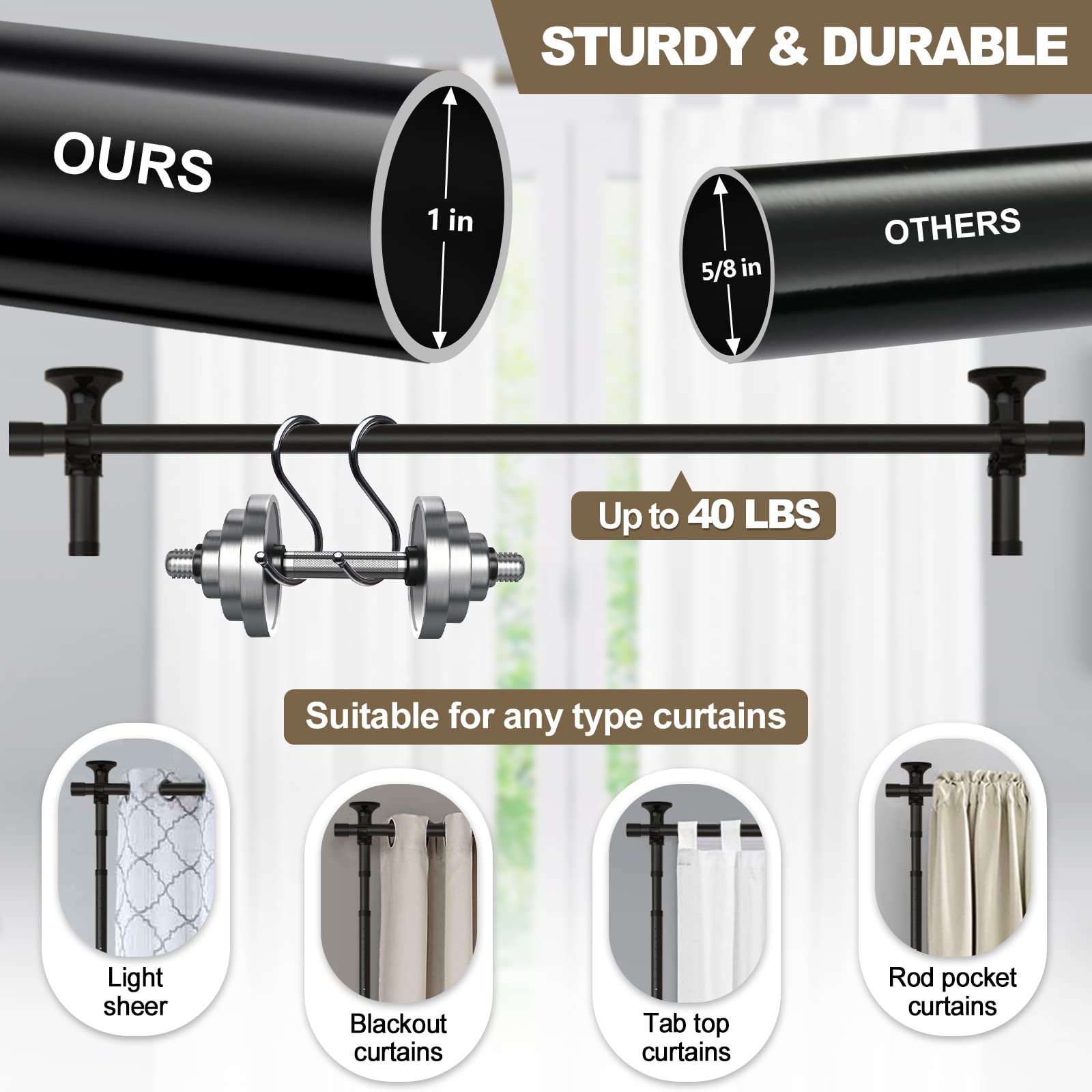 **No Drill Room Divider - Adjustable 4-10ft Height & 28-70in Width Heavy Duty Tension Curtain Rod for Space Partition | Floor to Ceiling Privacy Separator | Perfect for Studios, Dorms, Offices & Temporary Dividers (Black)**