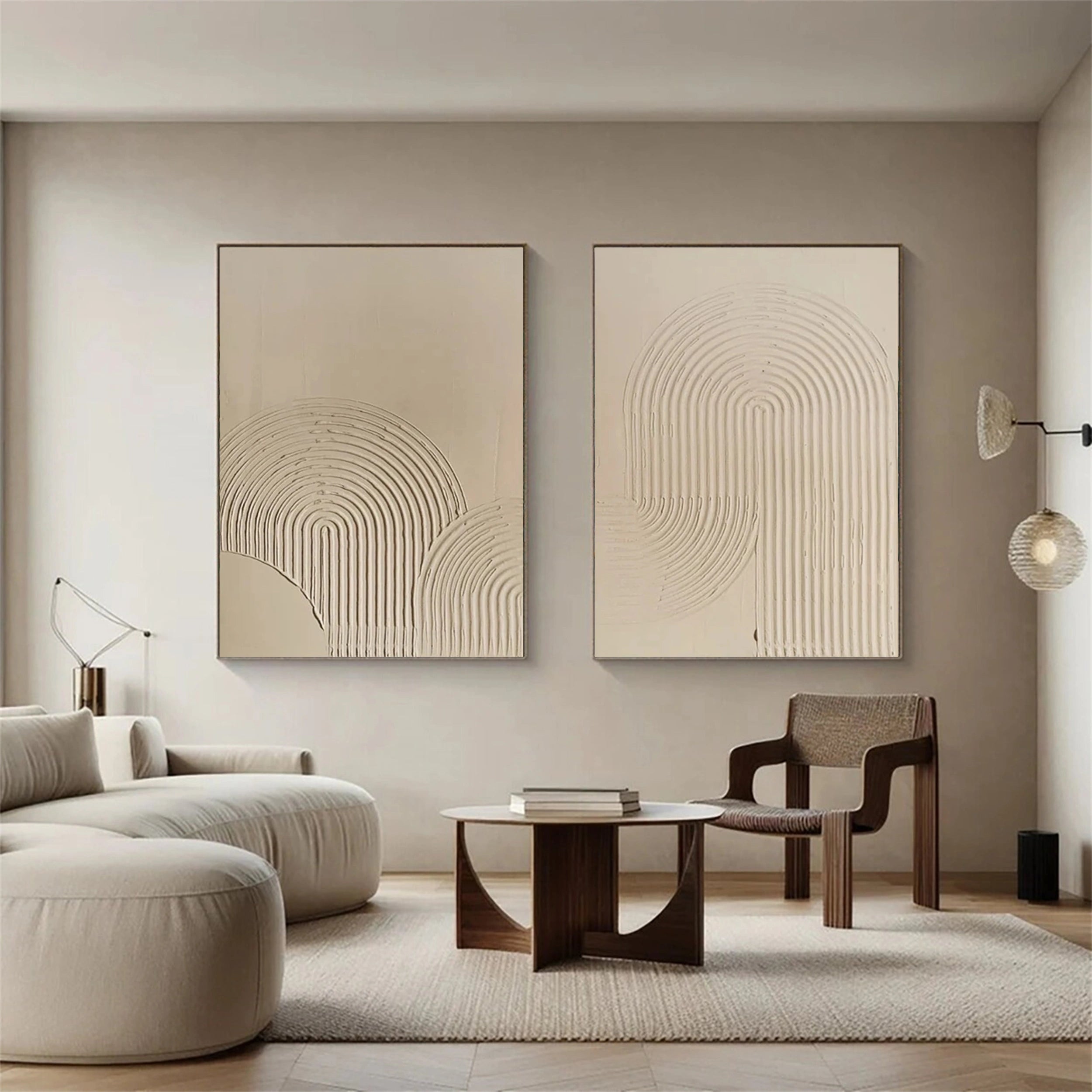 Abstract Beige and Brown Wall Art Set of 2 Paintings - Modern Home Decor for Living Room, Bedroom & Office | #BB092