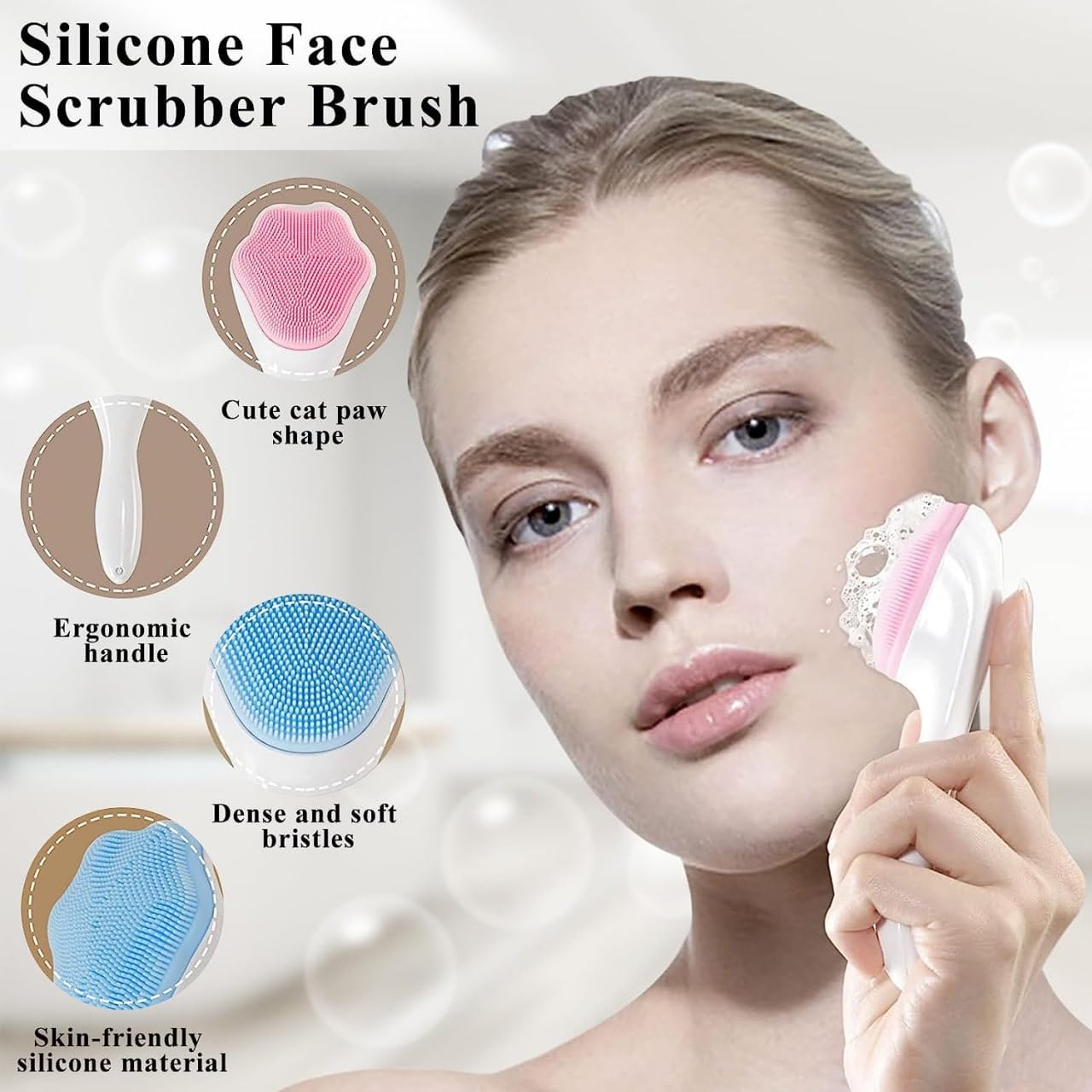 Soft Silicone Face Cleansing Brush - Waterproof Skin Scrubber for Daily Skincare (Multi-Color)