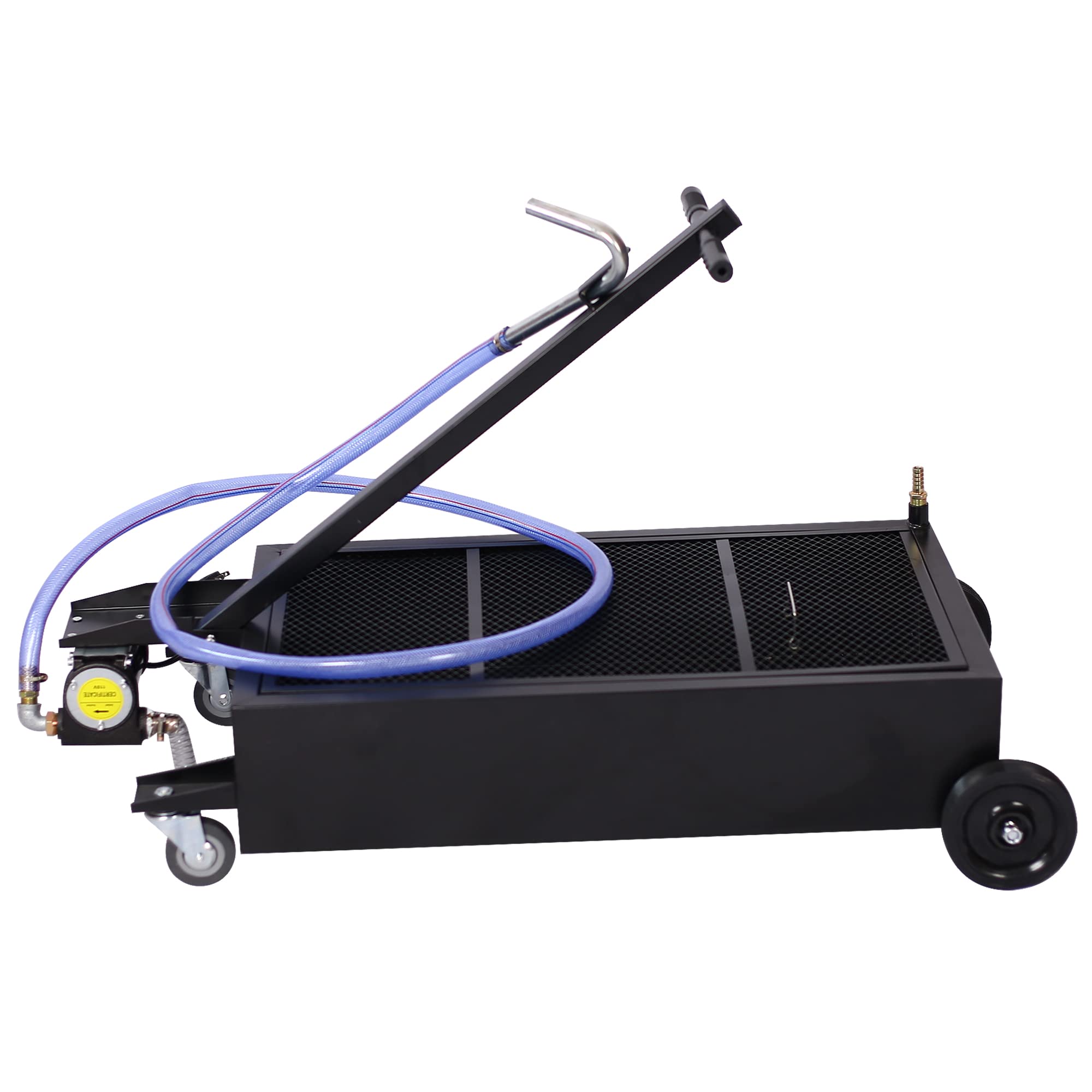 20 Gallon Oil Drain Pan with Electric Pump - Low Profile Oil Change Pan with T-Handle & J-Hook for Easy Draining - Heavy Duty Black Oil Pan for Garage, Workshop & DIY Car Maintenance
