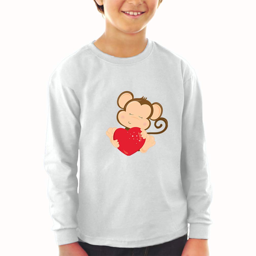 Kids Long Sleeve Safari Monkey Graphic T-Shirt - Valentine's Cotton Tee for Boys & Girls (Royal Blue, Size 2T) | Fun Animal Print Shirt for Playdates, School & Family Outings