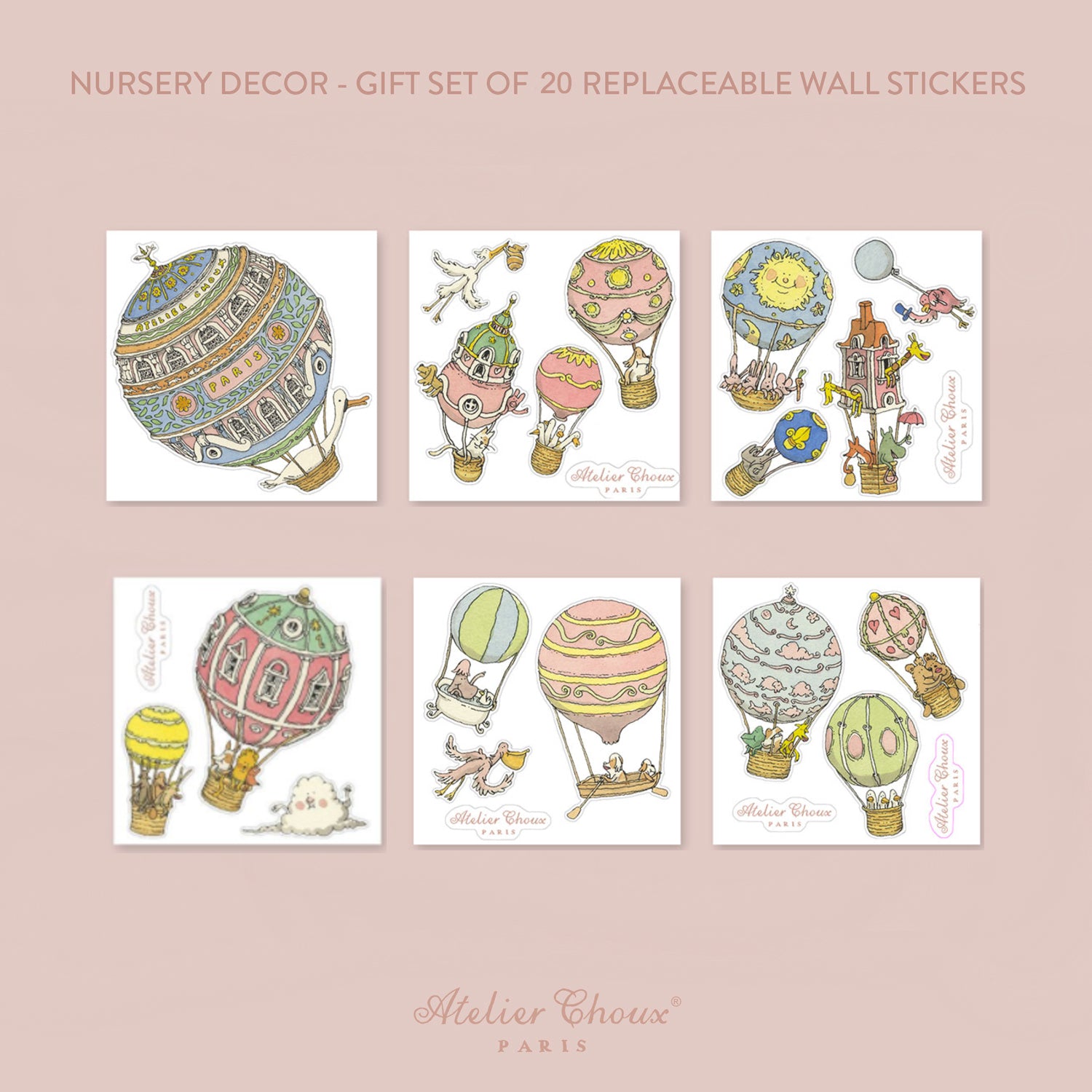 Atelier Choux Removable Wall Stickers - Pack of 20 Decorative Nursery Wall Decals for Baby Room & Kids Bedroom Decor