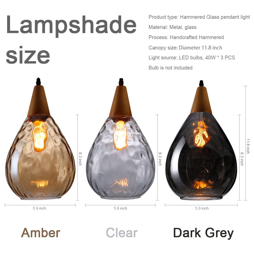 Modern Glass Pendant Light Fixtures - 3 Unique Hammered Glass Farmhouse Chandelier with Cluster Design for Kitchen, Dining Room & Living Room | Perfect for Modern Home Decor & Cozy Ambiance Lighting