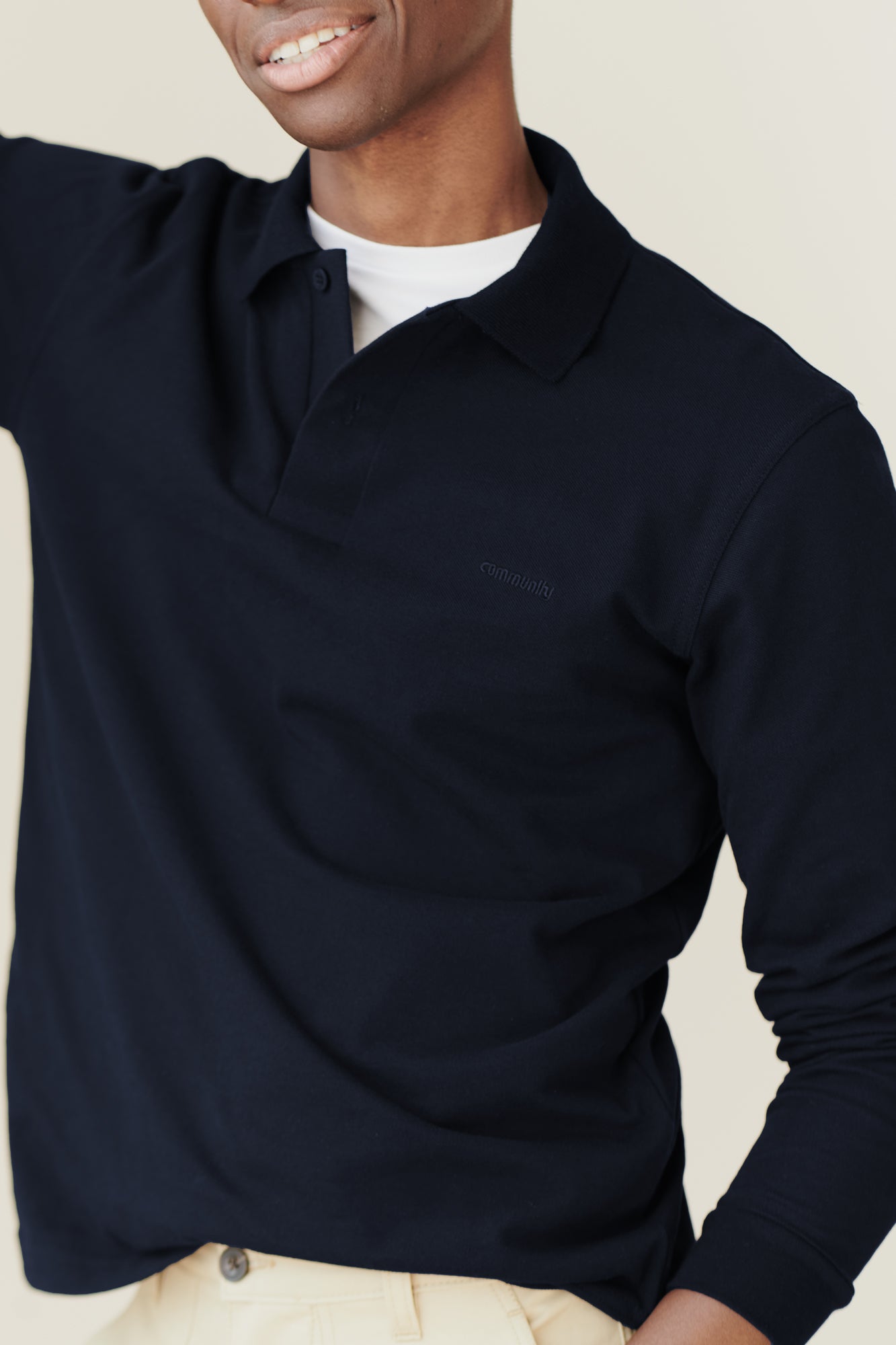 Premium Men's Long Sleeve Polo Shirt - Soft Cotton Blend, Slim Fit, Navy Blue | Business Casual & Weekend Wear