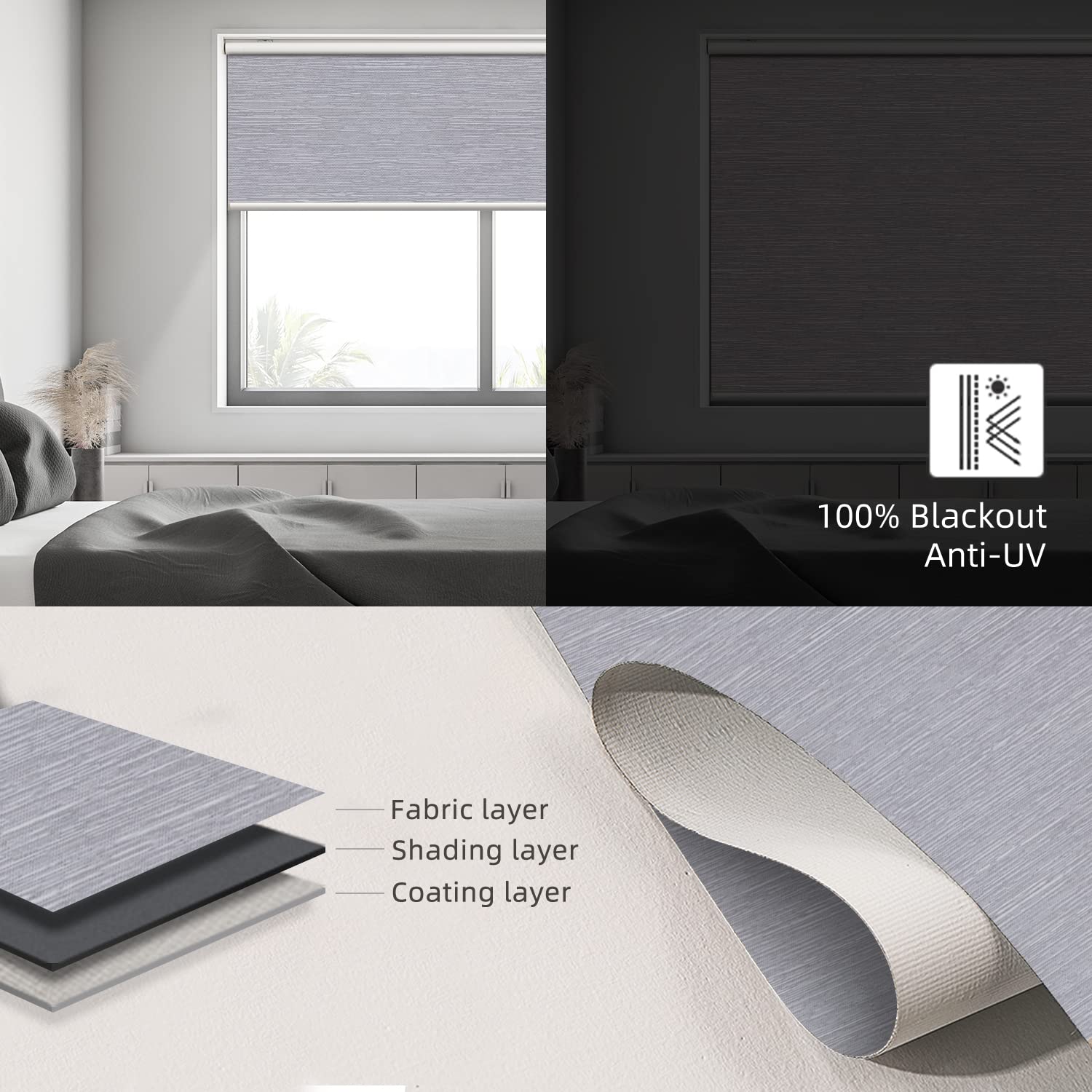 SmartWings Motorized Roller Shades - 100% Blackout Smart Window Blinds with Zigbee Motor, Alexa & Google Home Compatible, Cordless Rechargeable Remote Control - Light Grey (58