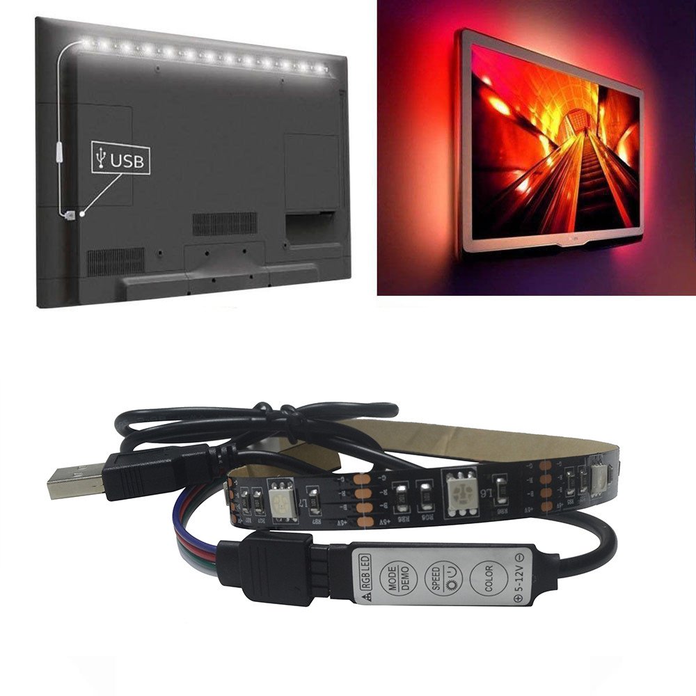 RGB LED Strip Lights 5050 SMD 30CM 9 LEDs - 5V Backlight Kit for TV, PC, Gaming Setup - Red, White, Blue Color Changing Lights for Indoor & Outdoor Use (Black)