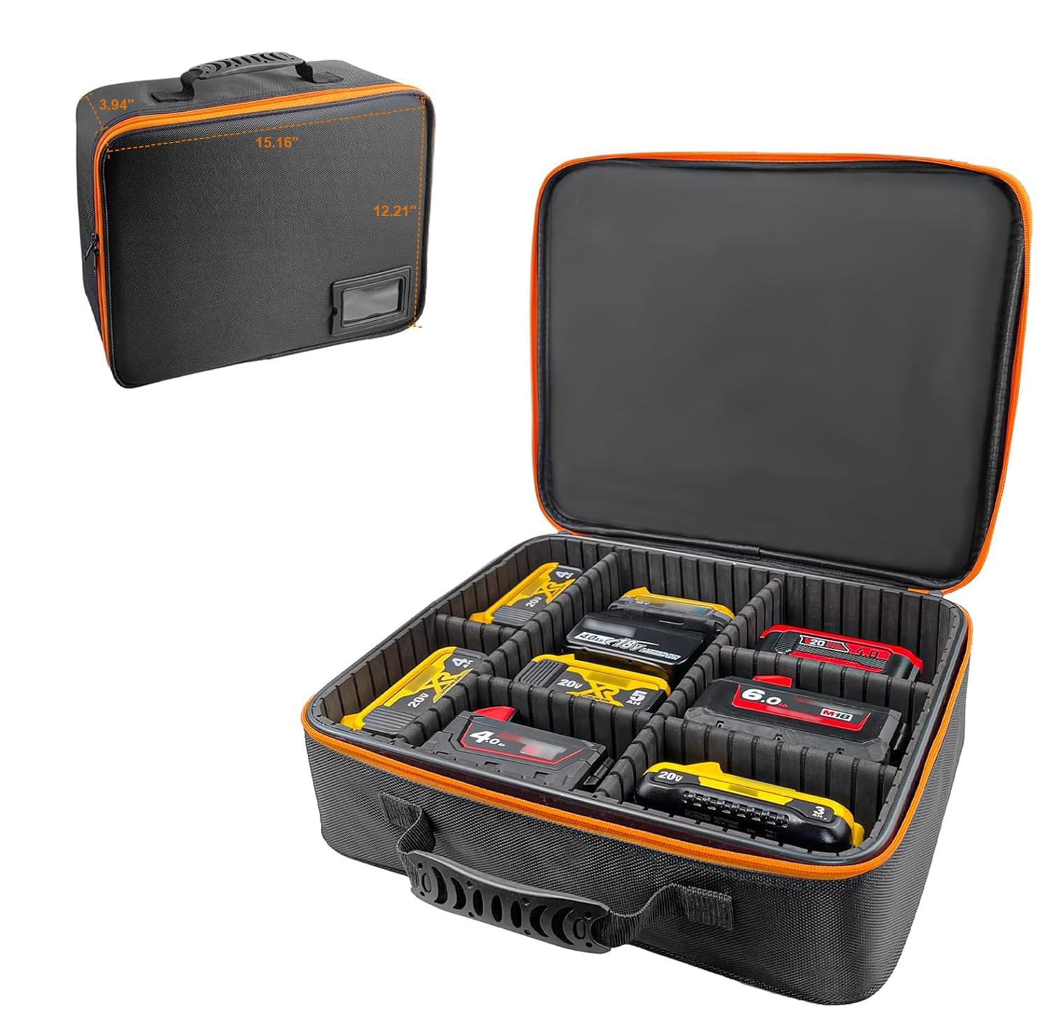 Extra Large Heavy-Duty Power Tool Battery Storage Case - Compatible with Dewalt, Milwaukee, Makita 20V/60V/12V/18V Batteries & Chargers - Portable Organizer Box with Adjustable Dividers for Tools and Accessories - Perfect for Job Sites, Workshops, and DIY Projects