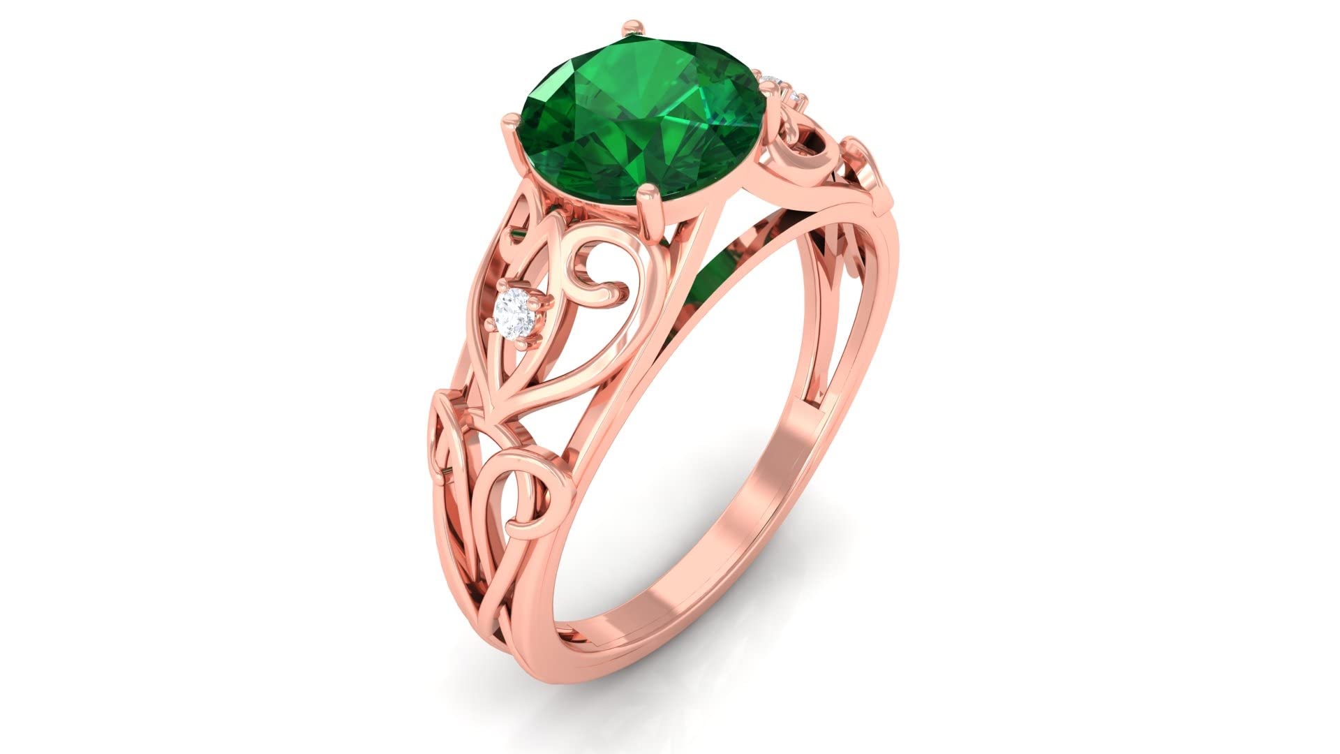 1.75 CT Lab Created Emerald & Moissanite Ring - 7 MM Solitaire Vintage Style - 14K Solid Gold Certified Engagement Ring for Women - Perfect for Weddings, Anniversaries & Special Occasions