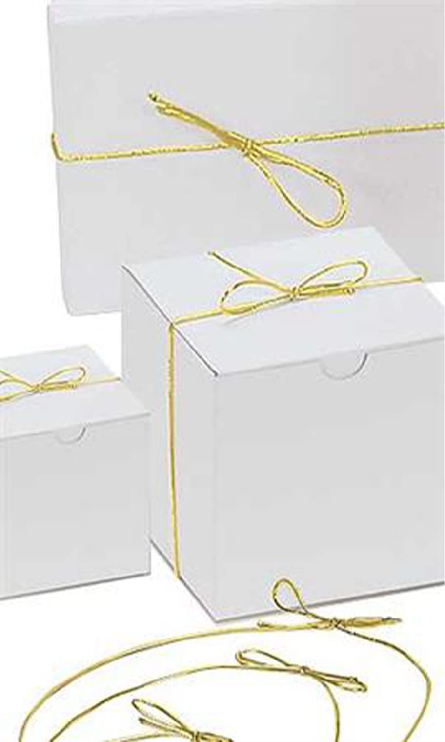 SSWBasics Gold Elastic Cord with Pre-Tied Bows - Stretchy Metallic Finish Gift Wrapping Ribbon for Elegant Presents, Box Fastening, Party Decor & DIY Crafts - Expandable, Versatile Use (Variety Pack)