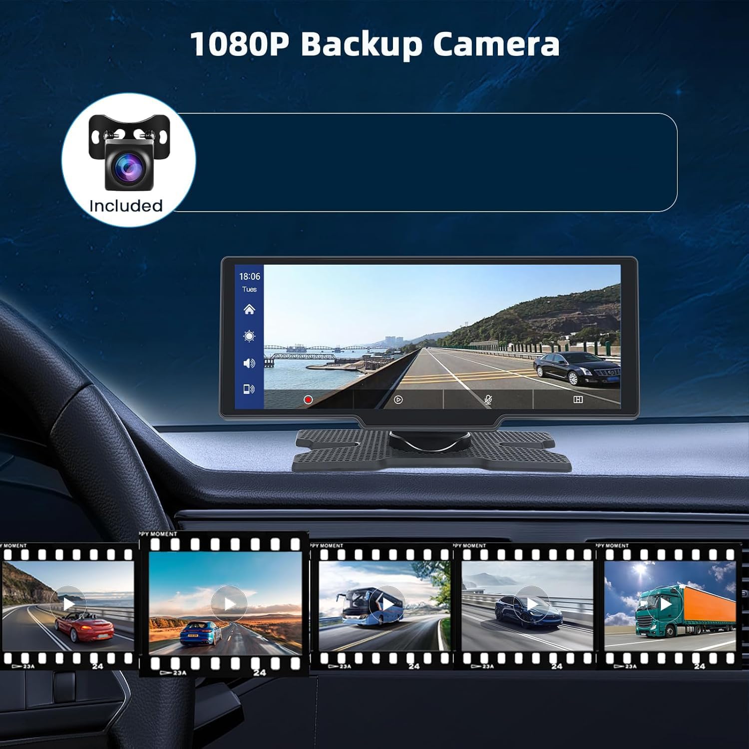 10.3 Inch Portable Wireless CarPlay Android Auto Screen - Hikity Full HD Touchscreen Car Display with Bluetooth, AUX, Voice Control, Reverse Camera & FM Radio | Perfect for GPS Navigation, Hands-Free Calling & Safer Driving