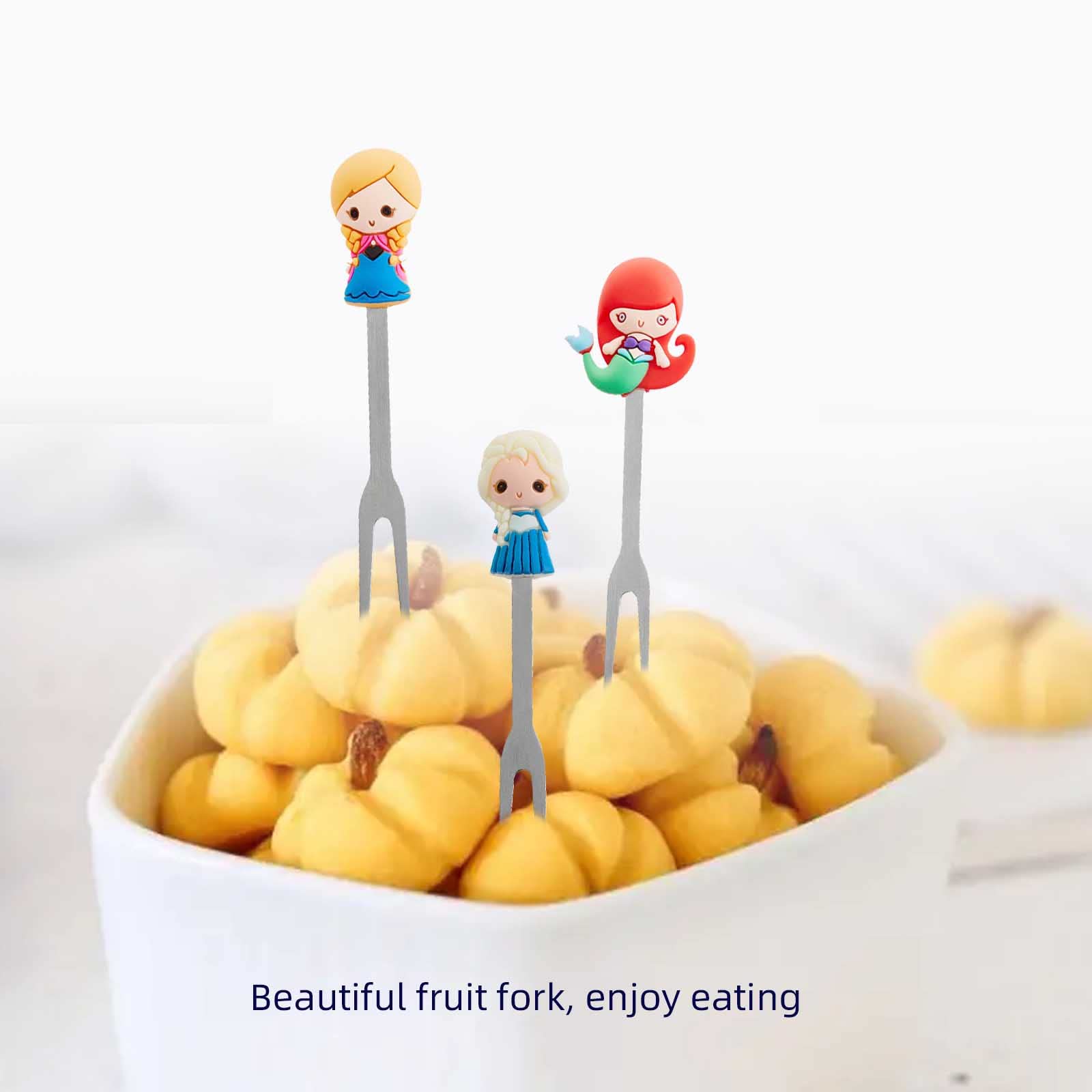 6-Piece Stainless Steel Fruit Forks Set with Holder - Cute Fairy Princess Design for Kids, Party, Picnic & Home Kitchen Use