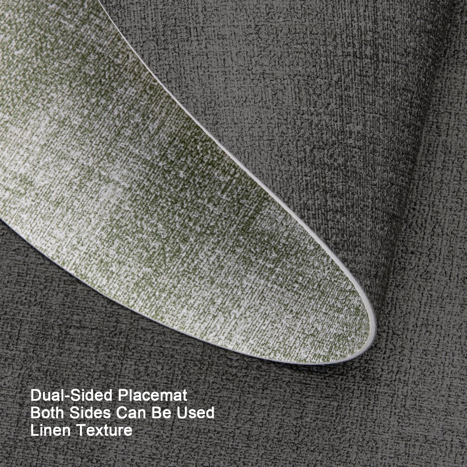 Myir JUN Round Placemats Set of 4 - Dual Sided Faux Leather Table Mats for Dining, Non-Slip & Washable - Indoor/Outdoor Use - Perfect for Dinner Parties, Picnics, and Daily Dining (Gray Grass Green)