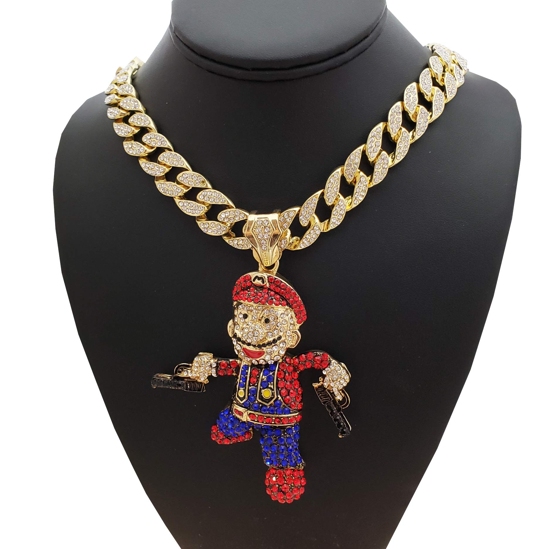 Hip Hop Mario Gun Man Pendant & 15mm 18