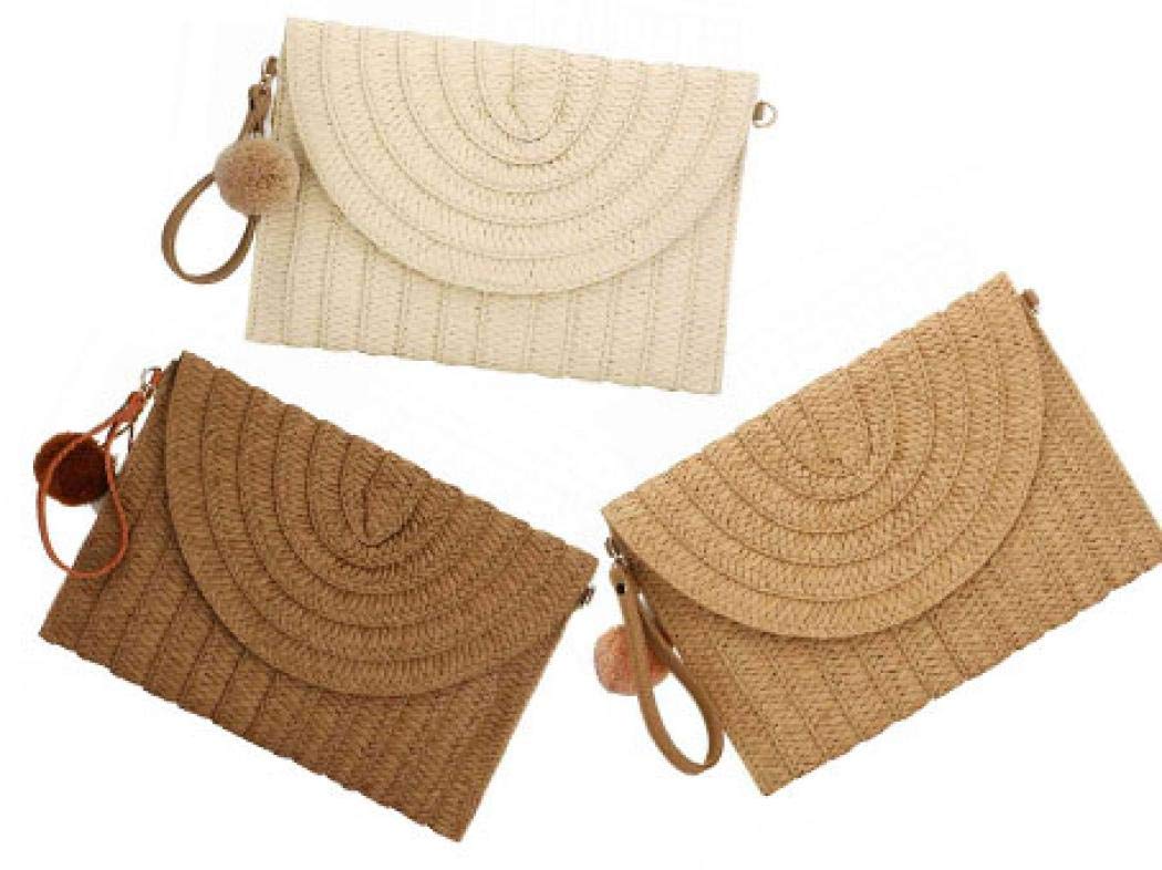 Natural Straw Clutch Shoulder Bag for Women - Woven Large Purse Handbag (Khaki) | Beach Wedding, Summer Vacation & Boho Style Accessory