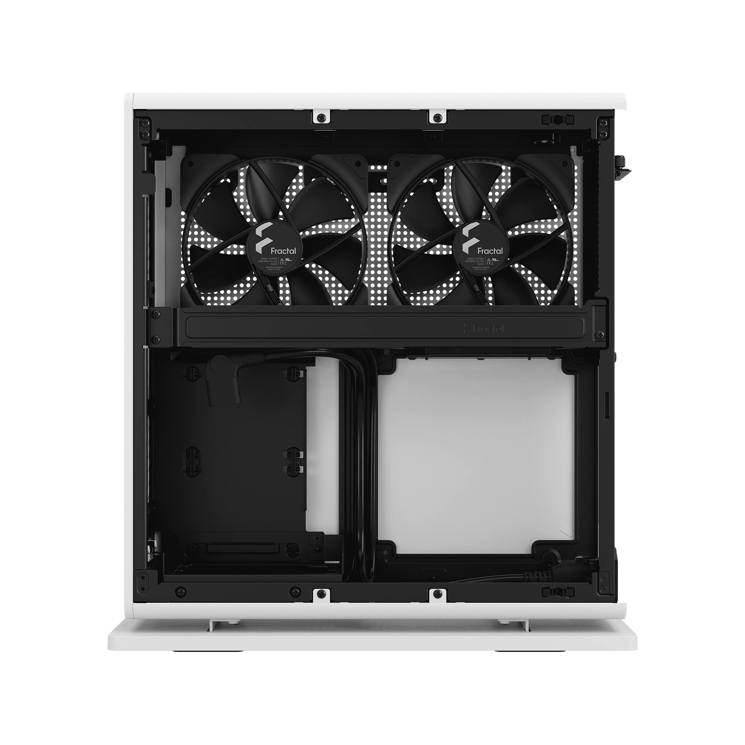 Fractal Design Ridge White ITX PC Case - PCIe 4.0 Riser Card & 2x140mm PWM Fans Included - USB Type-C - Compact Gaming Computer Case for Home Theater & Workstation Setup