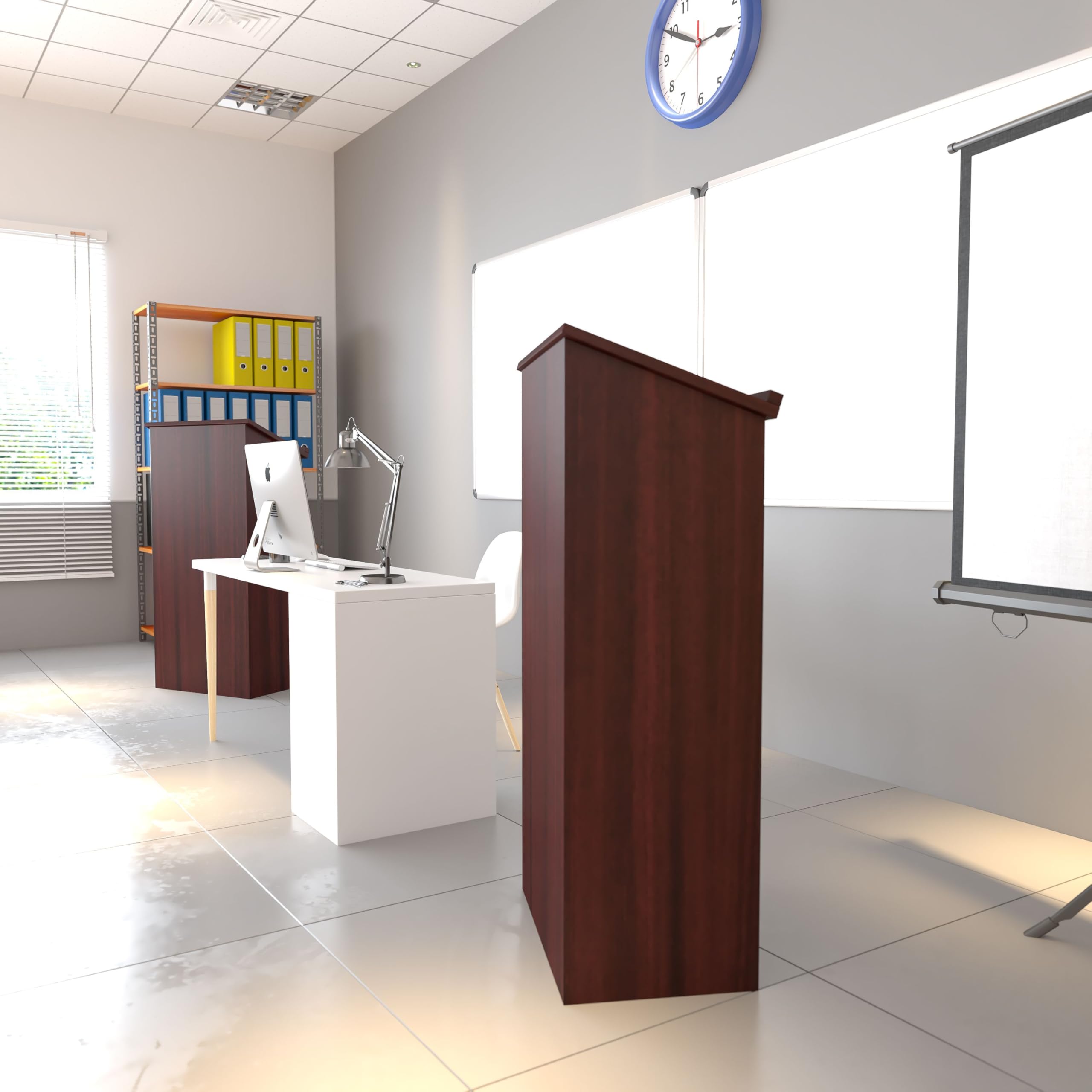 Flash Furniture Mysta Mahogany Stand-Up Lectern - Adjustable Height Podium for Public Speaking, Church, Classroom & Conference Presentations