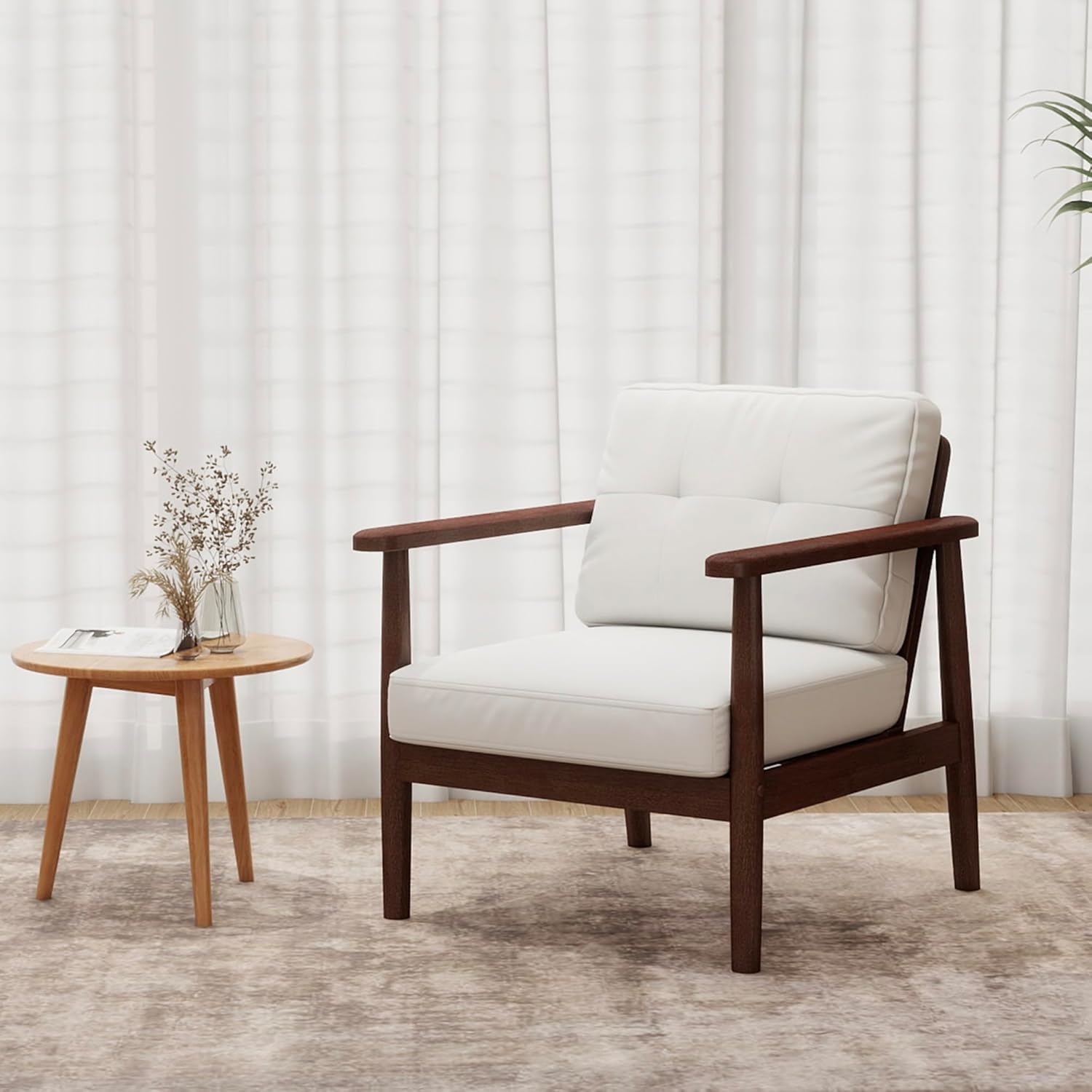 TYBOATLE White Faux Leather Accent Chair - Mid Century Modern Armchair with Solid Wood Frame - Stylish Living Room, Office & Waiting Room Seating - Perfect for Home Decor, Lounge Areas & Reception Spaces