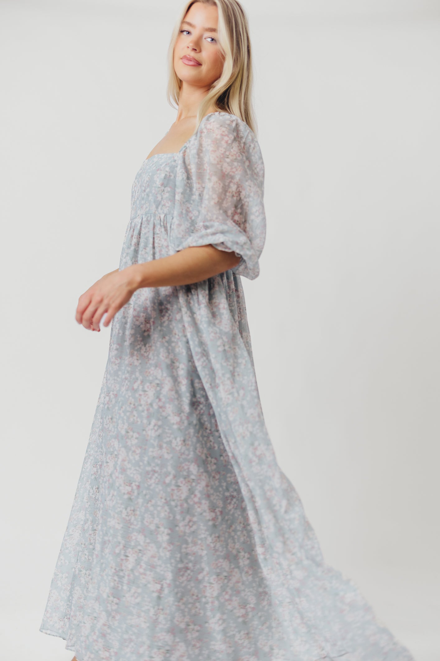 Mona Maxi Dress with Smocking - Sage Green Floral Maternity Dress | Bump Friendly & Inclusive Sizing (S-3XL) | Perfect for Pregnancy, Baby Showers & Summer Vacations