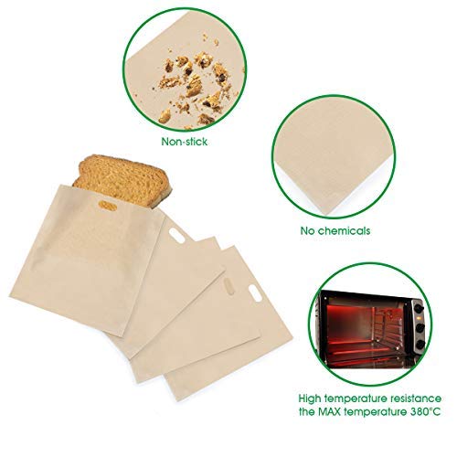 12 Pack AHIER Reusable Nonstick Toaster Bags - Heat Resistant Oven Bags for Sandwiches, Pizza & Cheese Toast (3 Sizes) - Perfect for Breakfast, School Lunches & Quick Snacks