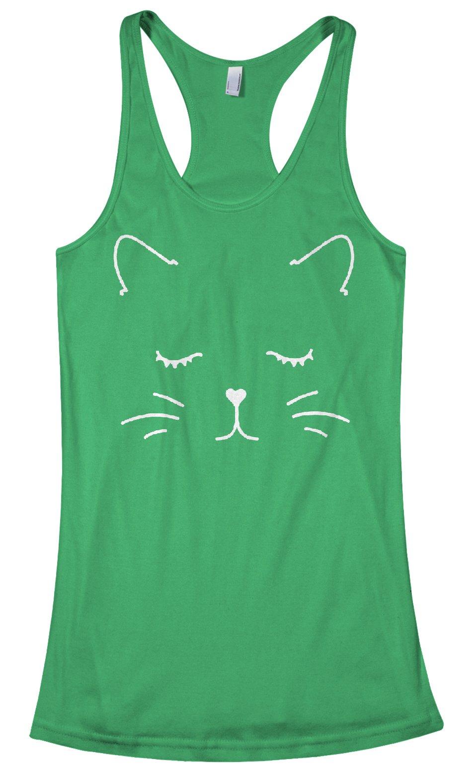 Threadrock Women's White Kitty Cat Face Racerback Tank Top - Cute Graphic Summer T-Shirt for Casual Wear, Gym & Outdoor Activities