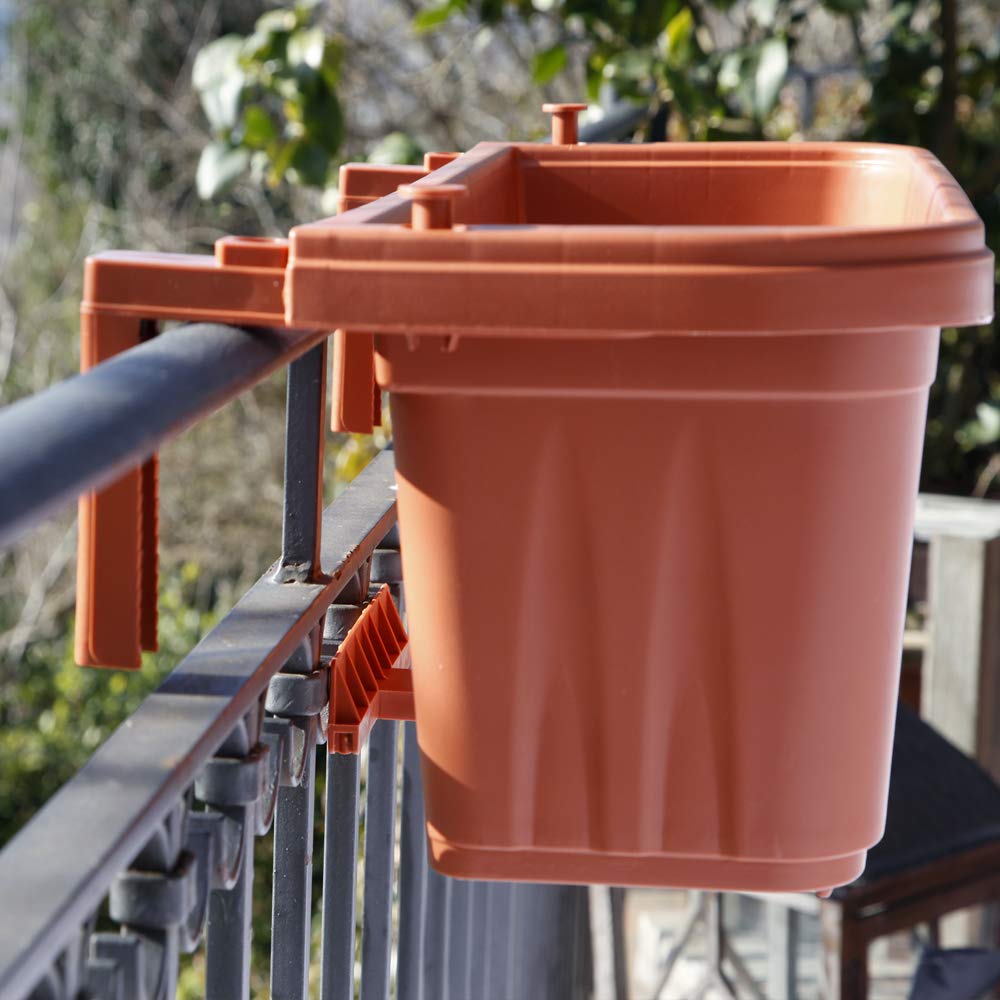 Apollo Exports International AP-30217-TC 20 Inch Adjustable Railing Planter - Terra Cotta Flower Box for Balcony, Deck, Porch & Window Gardening