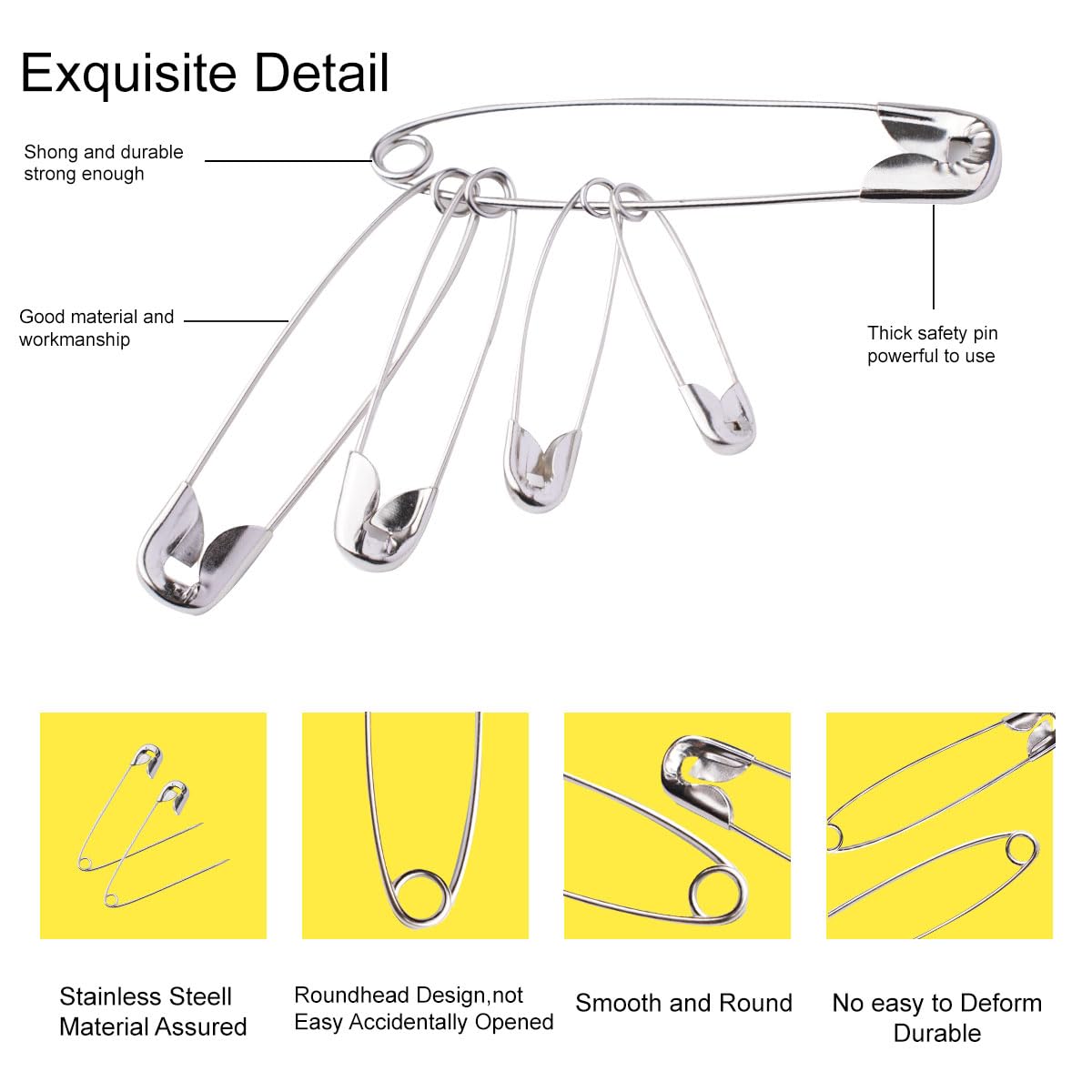 380pcs Assorted Safety Pins for Clothes - Large, Small, Mini - Sewing & Dance Supplies