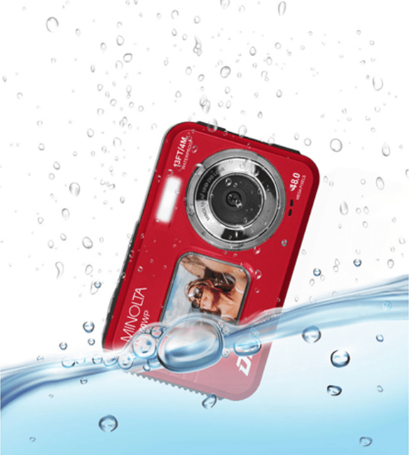 MINOLTA MN50WP Duo 48MP Waterproof Digital Camera - 5K Ultra HD, Autofocus, Dual LCD Screen (Red) - Perfect for Underwater Photography, Travel & Outdoor Adventures