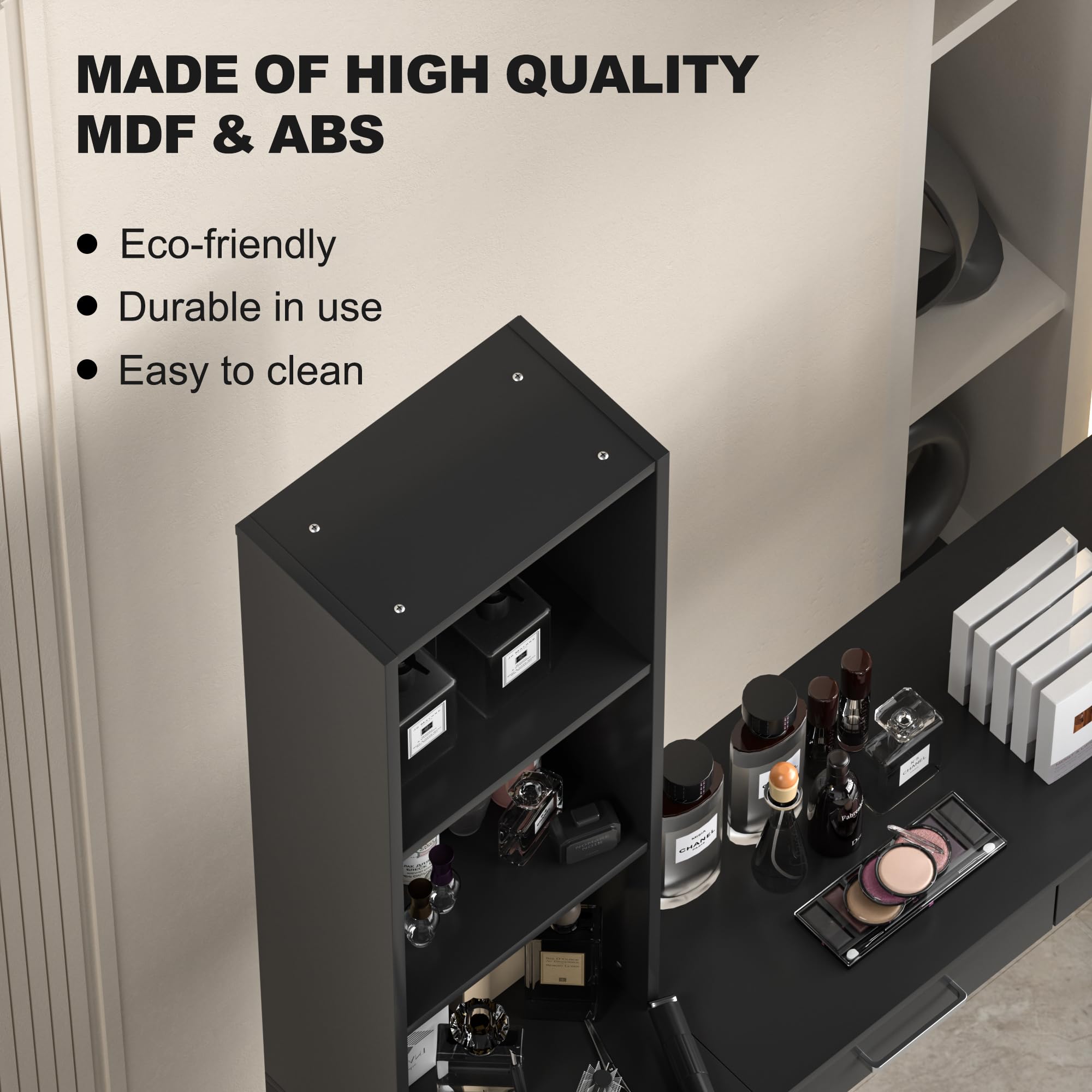 Professional Barber Salon Work Station - Hair Stylist Organizer Cabinet with Storage for Home & Beauty Salon Equipment | Durable Barbershop Furniture in Black | Perfect for Small Spaces & Mobile Stylists