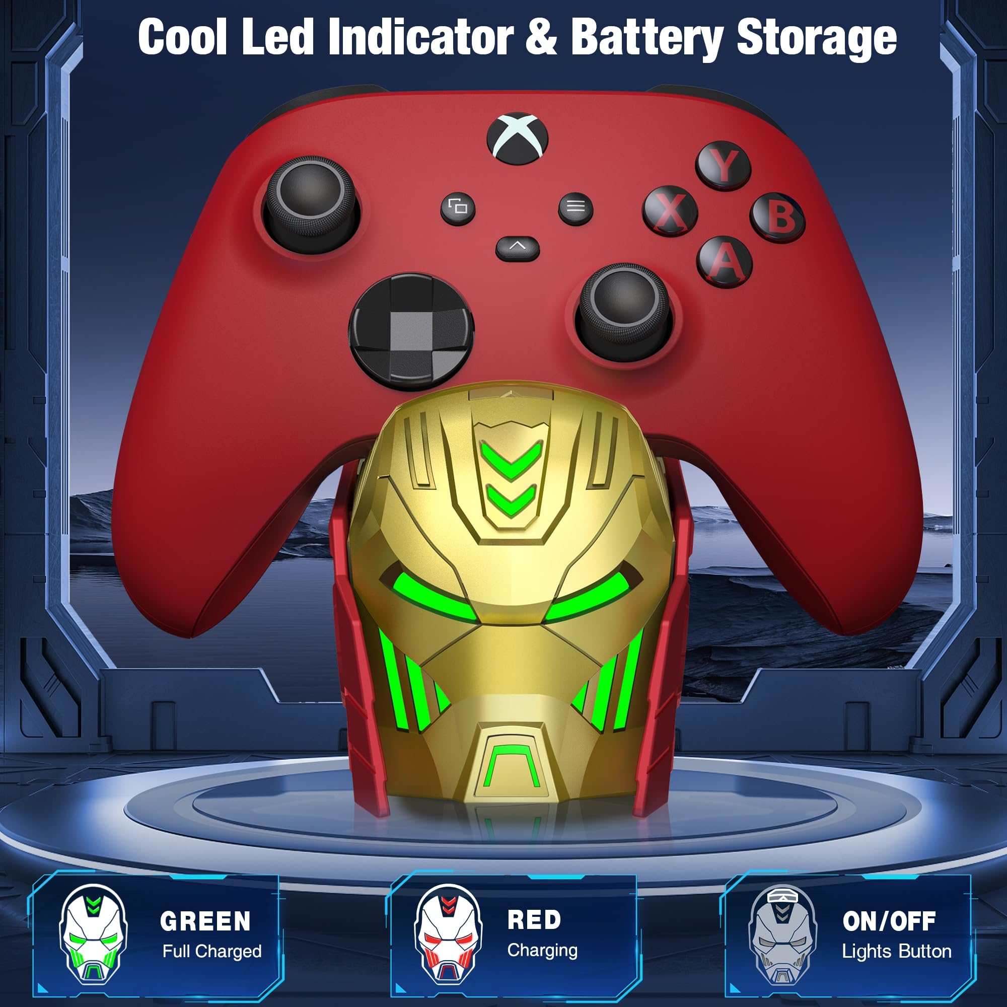 Xbox Controller Charger Station with 2x5520mWh Rechargeable Batteries & 4 Protective Covers - Fast Dual Charging Dock for Xbox One/Xbox Series X|S - Red - Perfect for Gaming Marathons & Multiplayer Sessions