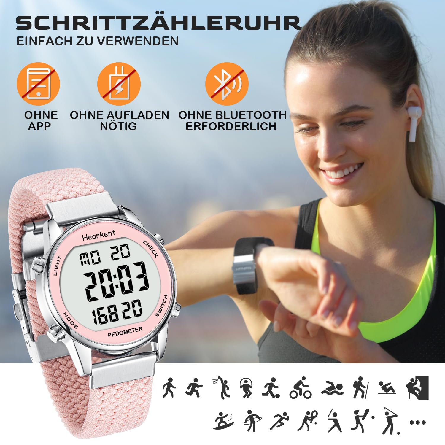 Hearkent Women's Pedometer Watch - Fitness Tracker with Calorie Counter & Waterproof Design for Walking, Sports & Elderly Use