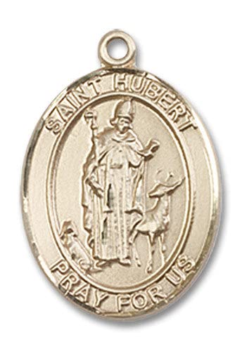 14kt Gold St. Hubert of Liege Catholic Patron Saint Medal Pendant Necklace for Men & Women - Religious Jewelry Gift for Baptism, First Communion & Faith Devotion