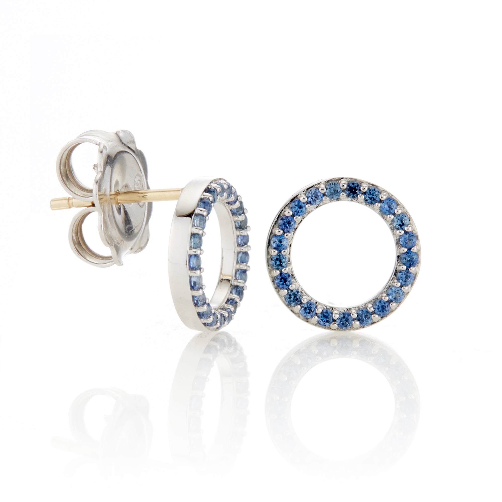 Blue Sapphire Open Circle Earrings for Women – Sterling Silver Dangle Hoop Earrings – Elegant Jewelry Gift for Birthday, Anniversary & Special Occasions