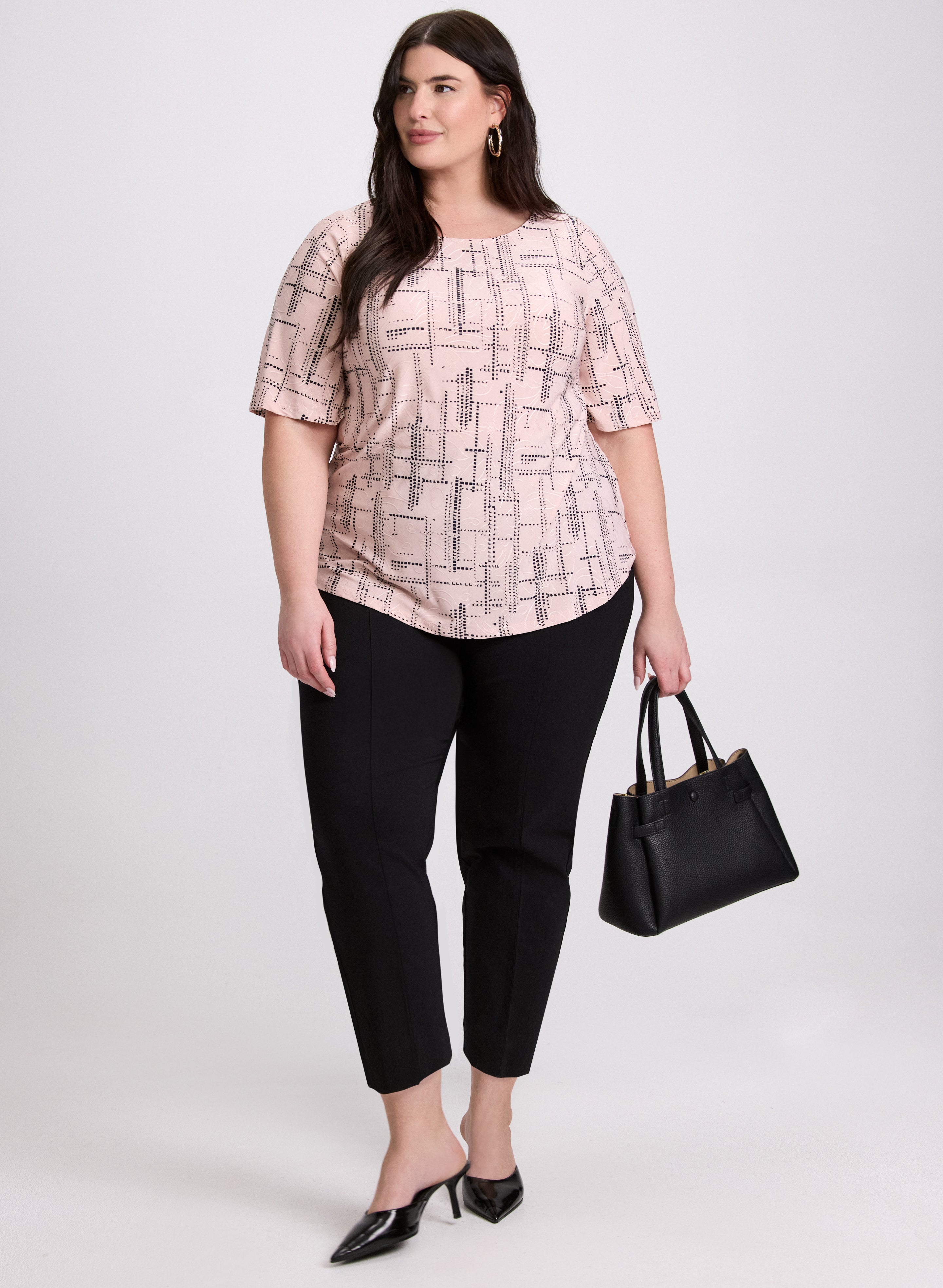 Abstract Grid Print Women's Tops - Stylish Geometric Pattern Blouse for Casual Wear, Office & Date Night Outfits | Trendy Loose Fit Shirt for Spring Summer Fashion