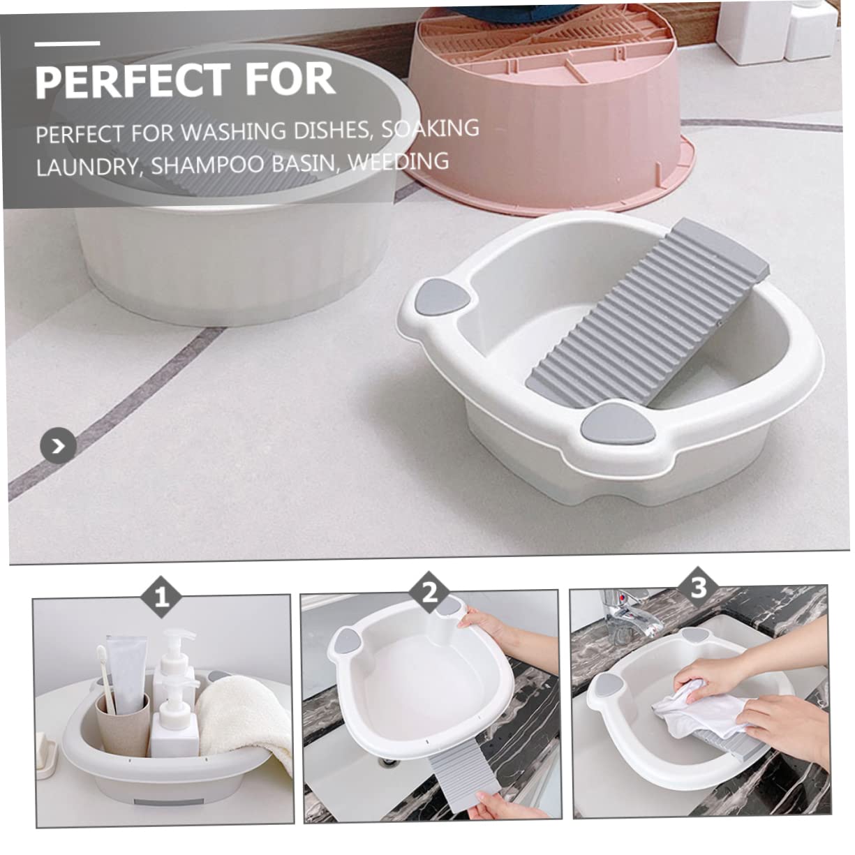 PartyKindom Hand Washing Board Set - Portable Mini Washing Basin for Clothes, Baby Items & Kitchenware | Durable PP Plastic Laundry Tray, Foot Sink & Household Cleaning Tool | Perfect for Camping, Small Apartments & Hand Washing Delicates