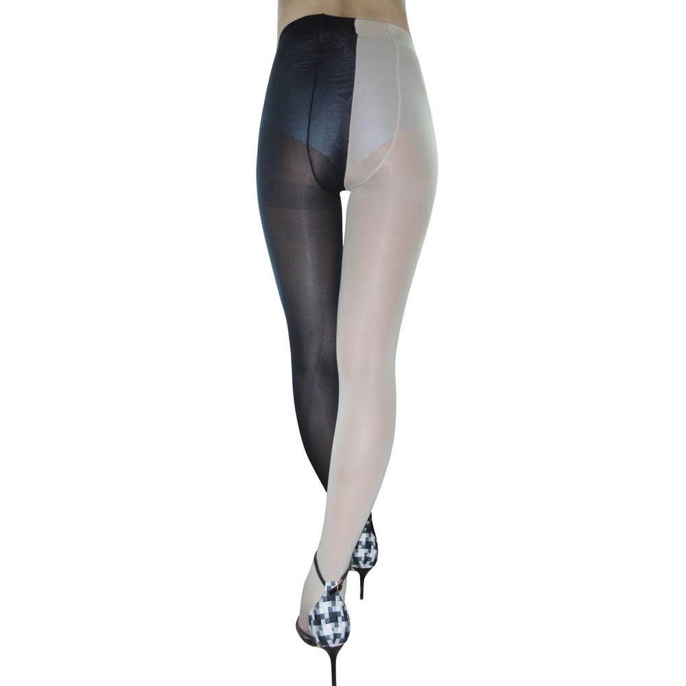 100D Two-Tone Contrast Color Jester Semi Opaque Slimming Stretch Compression Pantyhose - Thick Tights Stockings for Women - Perfect for Everyday Wear, Workout & Fashion Outfits