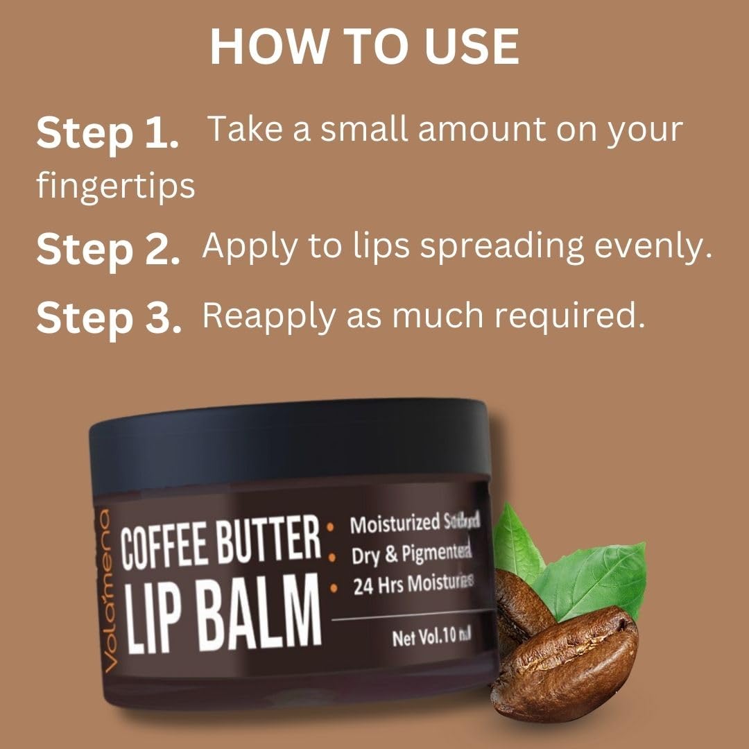 Volamena Coffee Lip Balm with Shea Butter, Cocoa Butter & Olive Oil - 10ml Moisturizing Treatment for Dry, Chapped & Pigmented Lips - Perfect for Winter Care & Daily Hydration