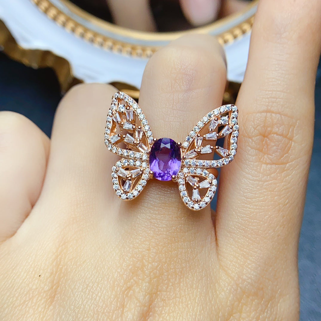 18K Gold Butterfly Aquamarine Crystal Ring for Women - Elegant Vintage Jewelry Gift for Birthday, Anniversary & Valentine's Day | NS2401