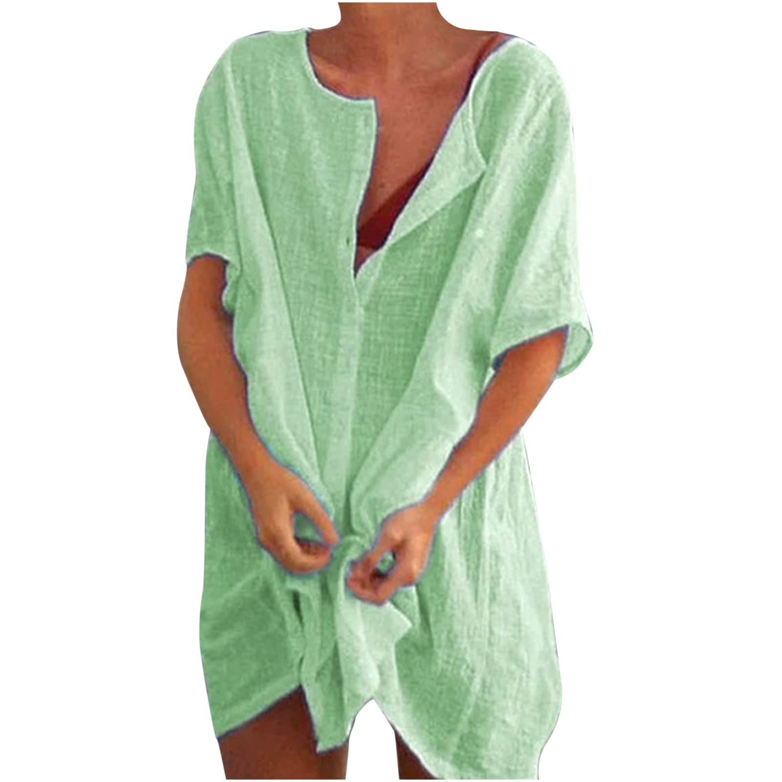 2024 Women's Summer Dresses - Short Sleeve Button Down Tropical Vacation Dress | Resort Wear, Beach Outfit & Casual Sun Dress for Pool Party, Island Getaway & Summer Travel