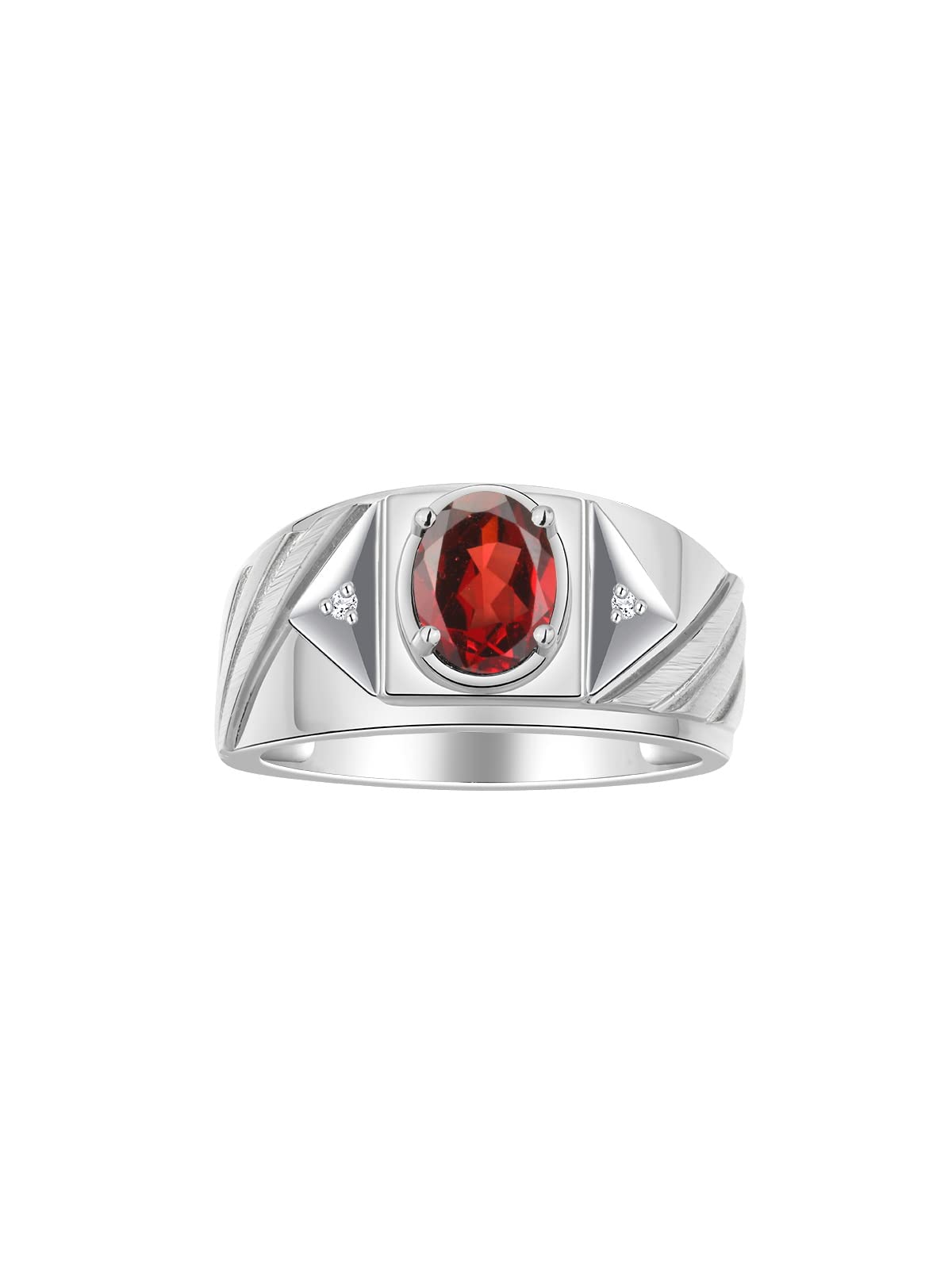 Rylos Men's Sterling Silver Designer Rings - Classic 8x6MM Oval Gemstone & Diamond Accent Birthstone Rings (Sizes 8-13) - Perfect for Weddings, Anniversaries & Gifts