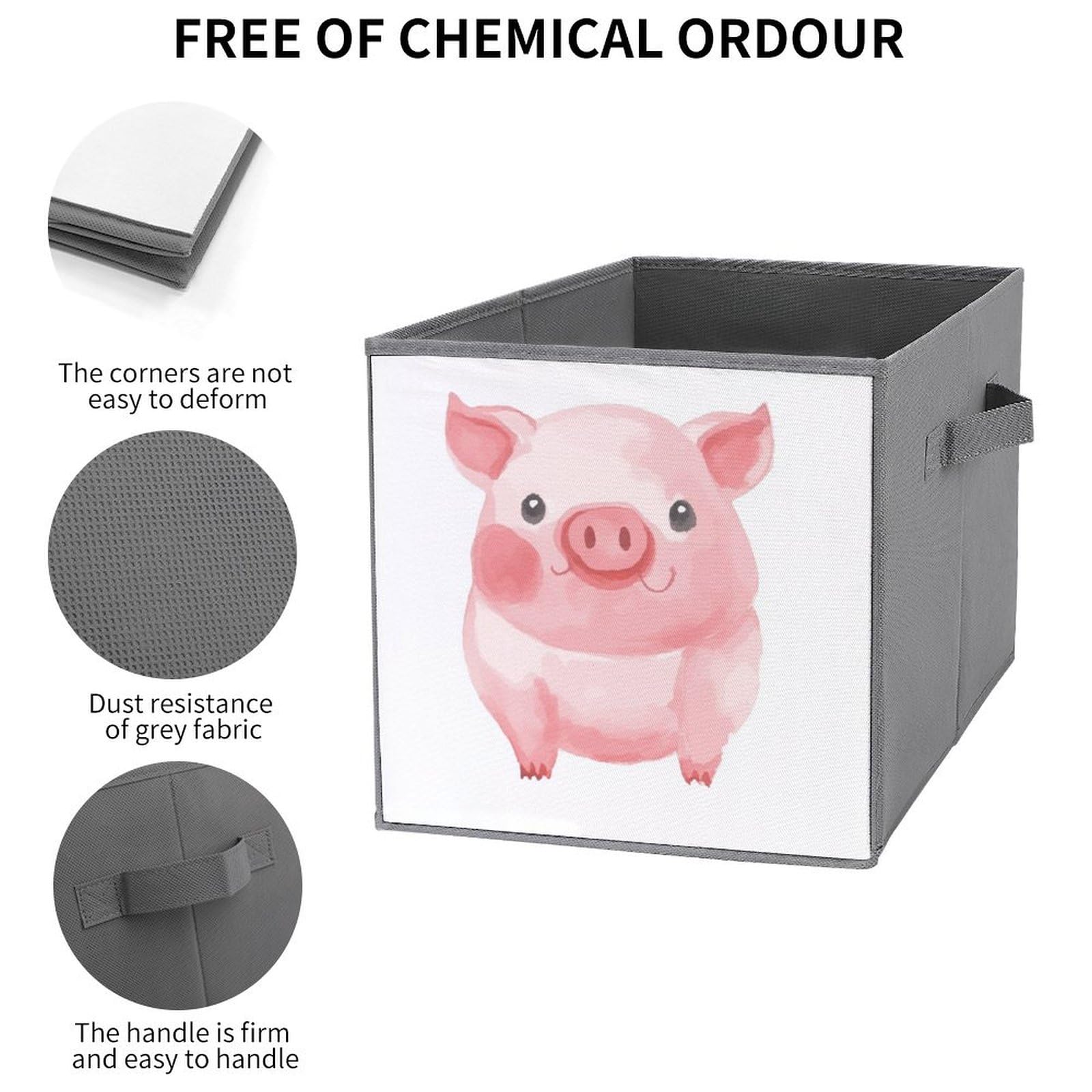 2PCS Foldable Storage Bins - Large Capacity Pink Pig Printed Storage Boxes with Handles for Playroom, Office & Home Organization | Perfect for Kids' Toys, Books & Clutter Control
