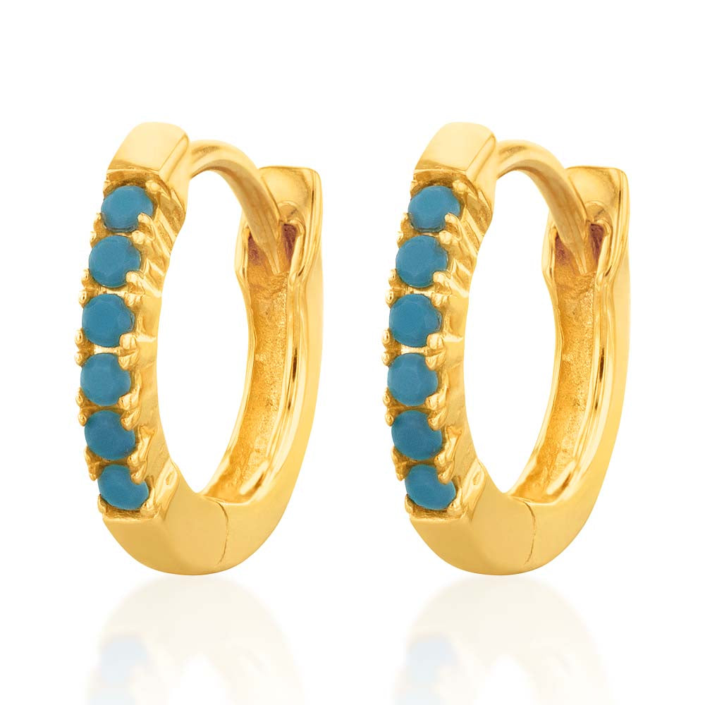 9ct Yellow Gold 10mm Created Turquoise Huggie Hoop Earrings - Perfect for Everyday Wear, Gifts & Special Occasions
