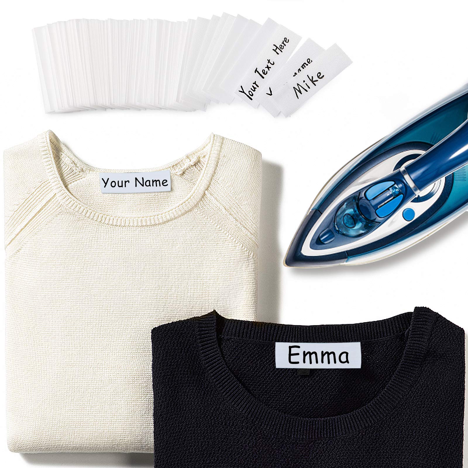 300PCS Personalized Iron-On Clothing Labels - Washable & Durable Name Tags for Kids, Uniforms & Nursing Homes | Pre-Cut Fabric Labels for School, Daycare & Home Use | Perfect for Organizing Clothes & Belongings