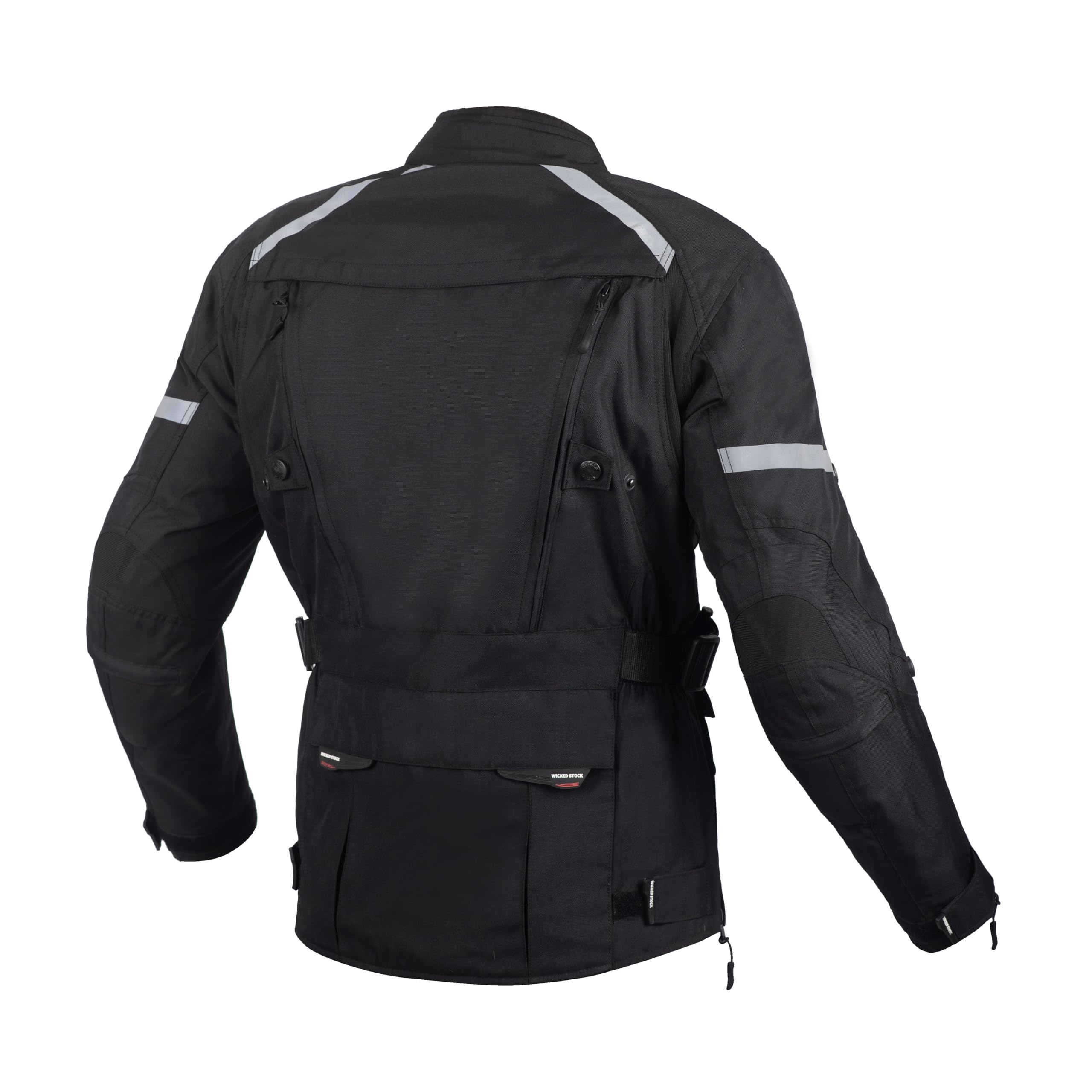 WICKED STOCK CE LEVEL2 Certified Waterproof Motorcycle Jacket for Men - Reflective Armored Biker Jacket with 8 Pockets & Adjustable Biceps, Forearms & Waist - All Season Riding Gear for Commuting, Touring & Adventure Motorcycling