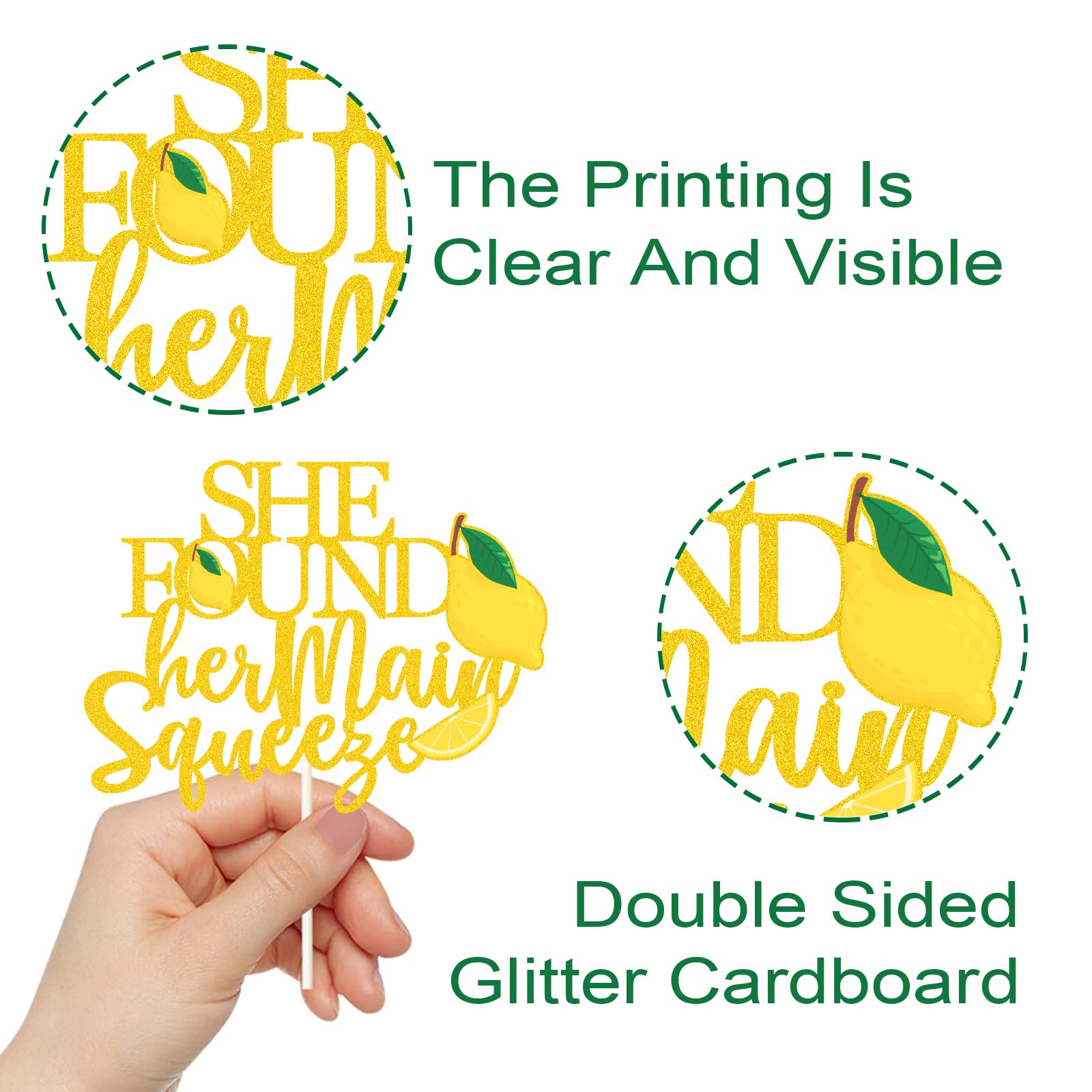 Lemon Themed Wedding Cake Topper - She Found Her Main Squeeze Cake Decorations for Bridal Shower, Bachelorette Party & Engagement Celebrations | Gold Lemon Smash Cake Picks | Perfect for Citrus-Themed Weddings and Summer Bridal Events