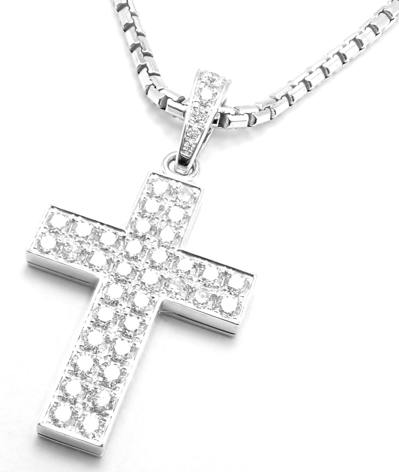 Authentic Cartier Cross 18K White Gold Diamond Pendant Necklace for Women - Luxury Jewelry Gift for Anniversary, Valentine's Day & Special Occasions